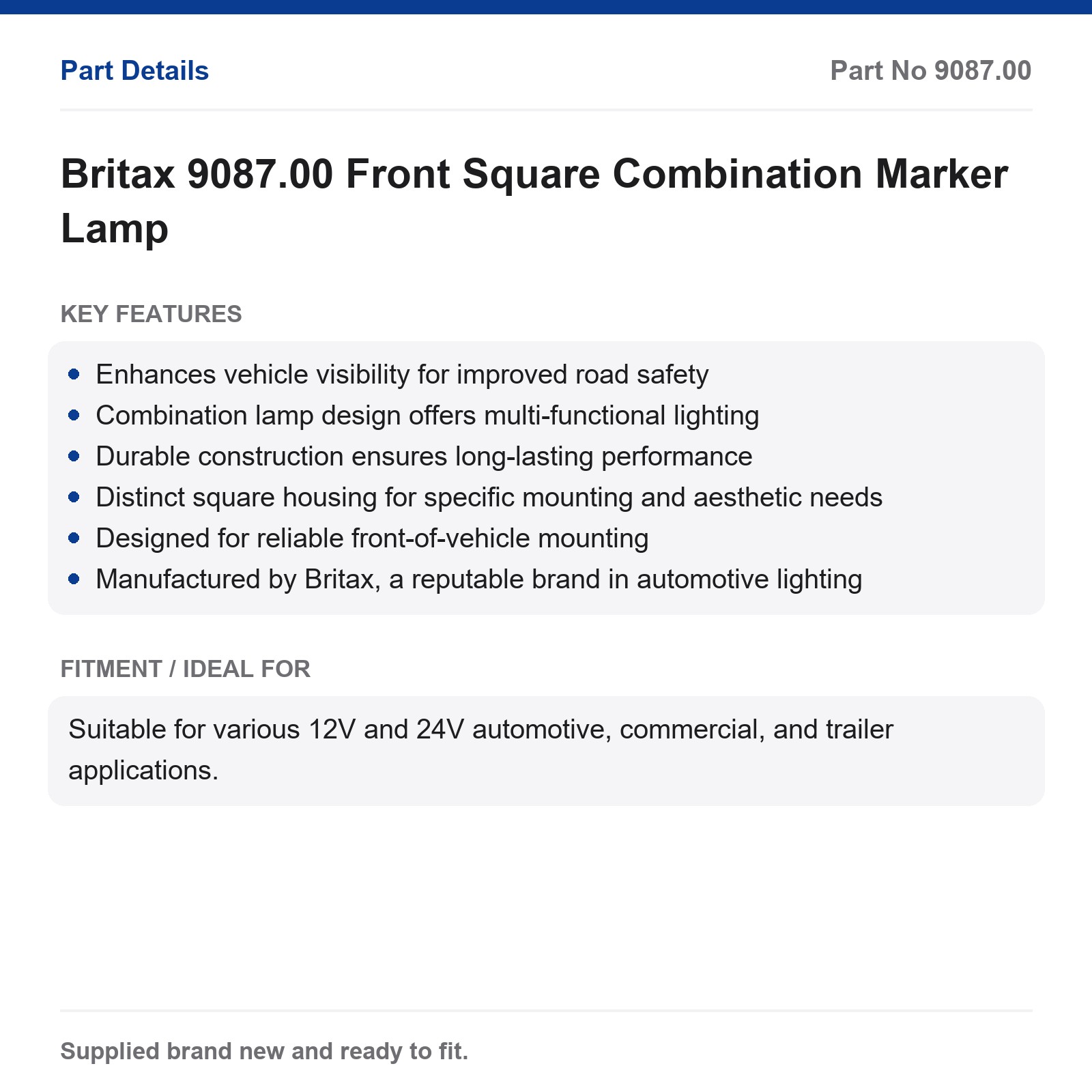 Britax 9087.00 Front Square Combination Marker Lamp - Image 2