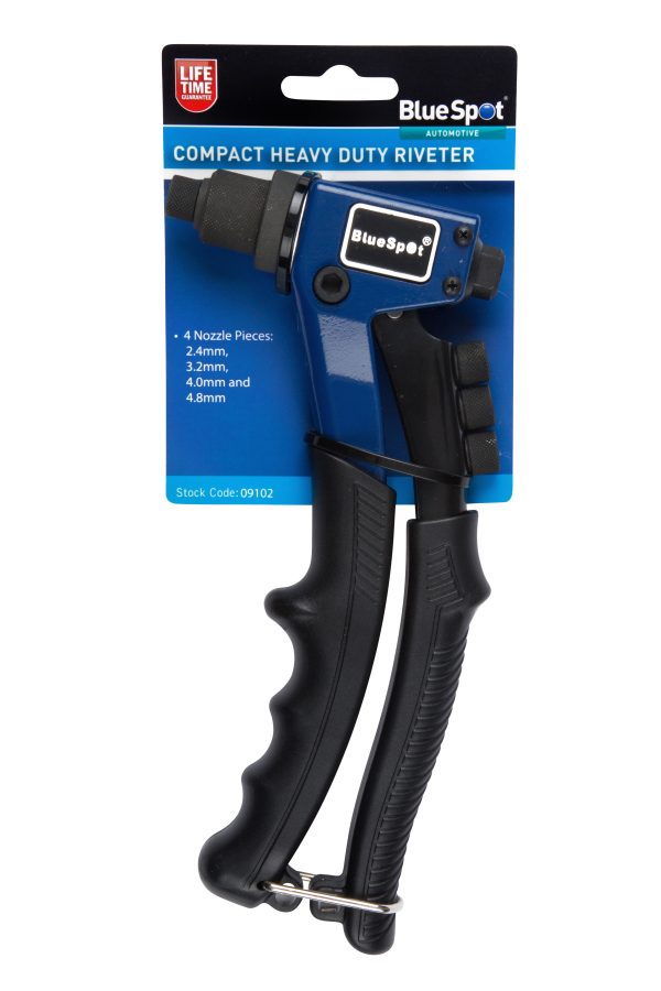 BlueSpot Heavy Duty Riveter 200mm (8″) Compact 2.4-4.8mm Steel Alum SS