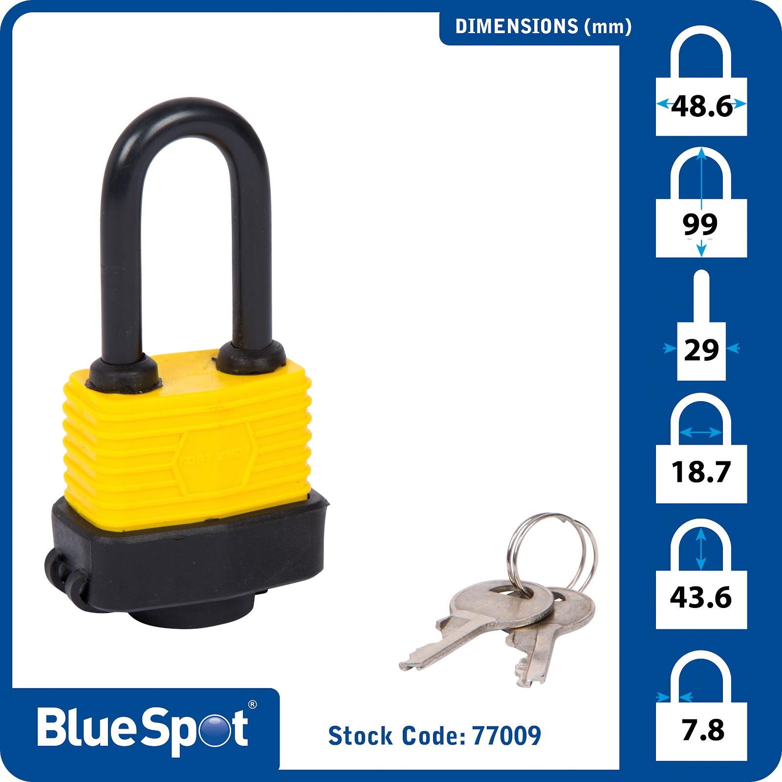 BlueSpot 40mm Long Shackle Weather Resistant Hardened Double Locking Padlock - Image 2