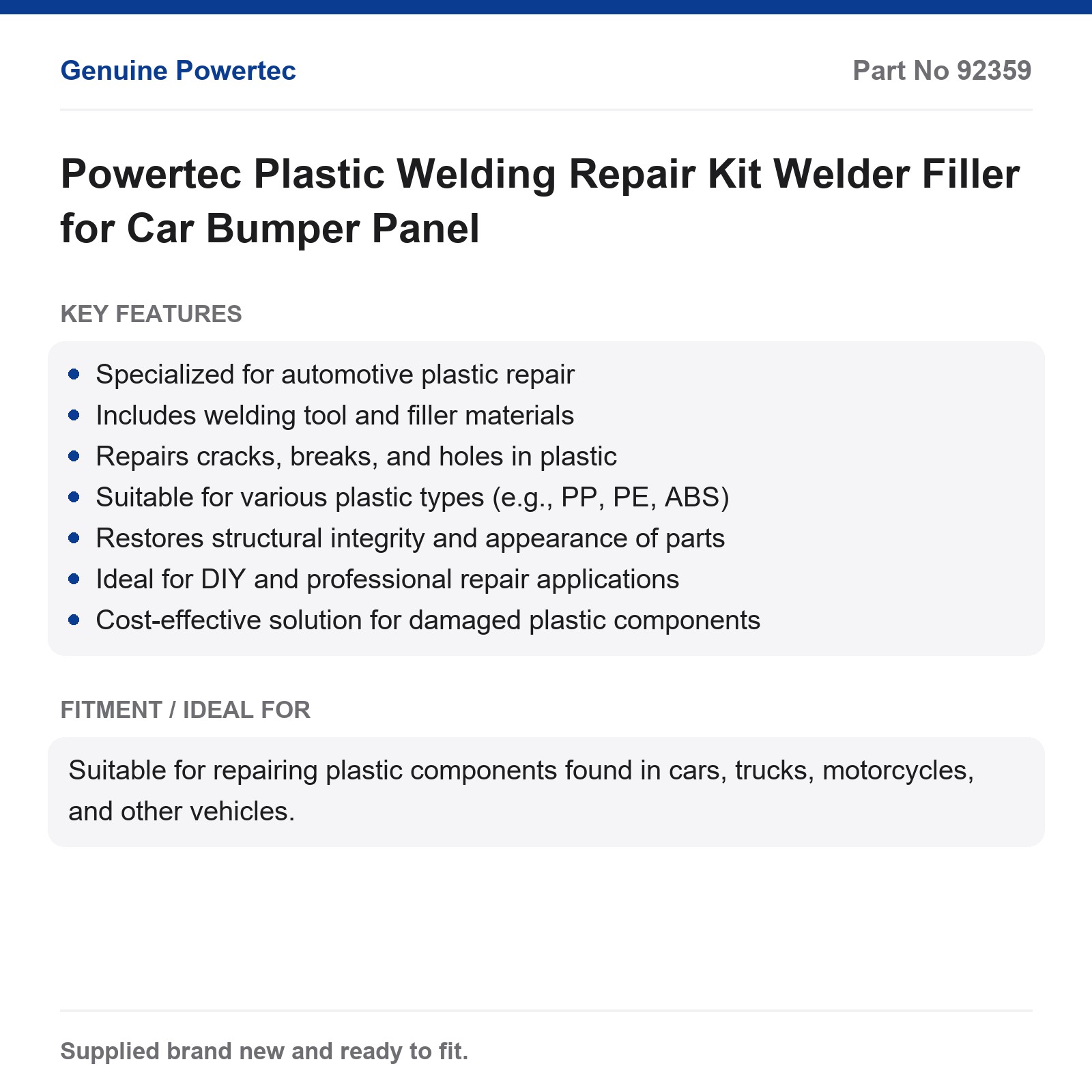 Powertec Plastic Welder Repair Kit Car Bumper Panel - Image 7