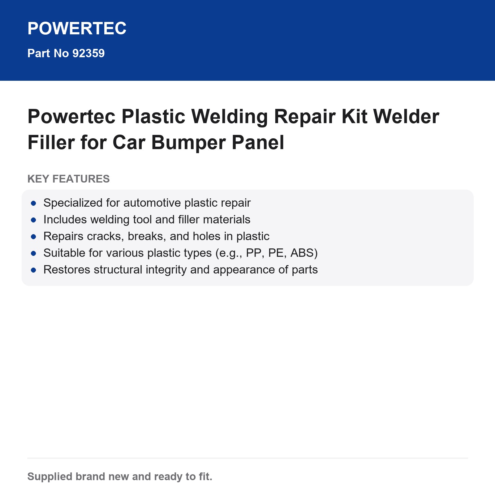 Powertec Plastic Welder Repair Kit Car Bumper Panel - Image 8