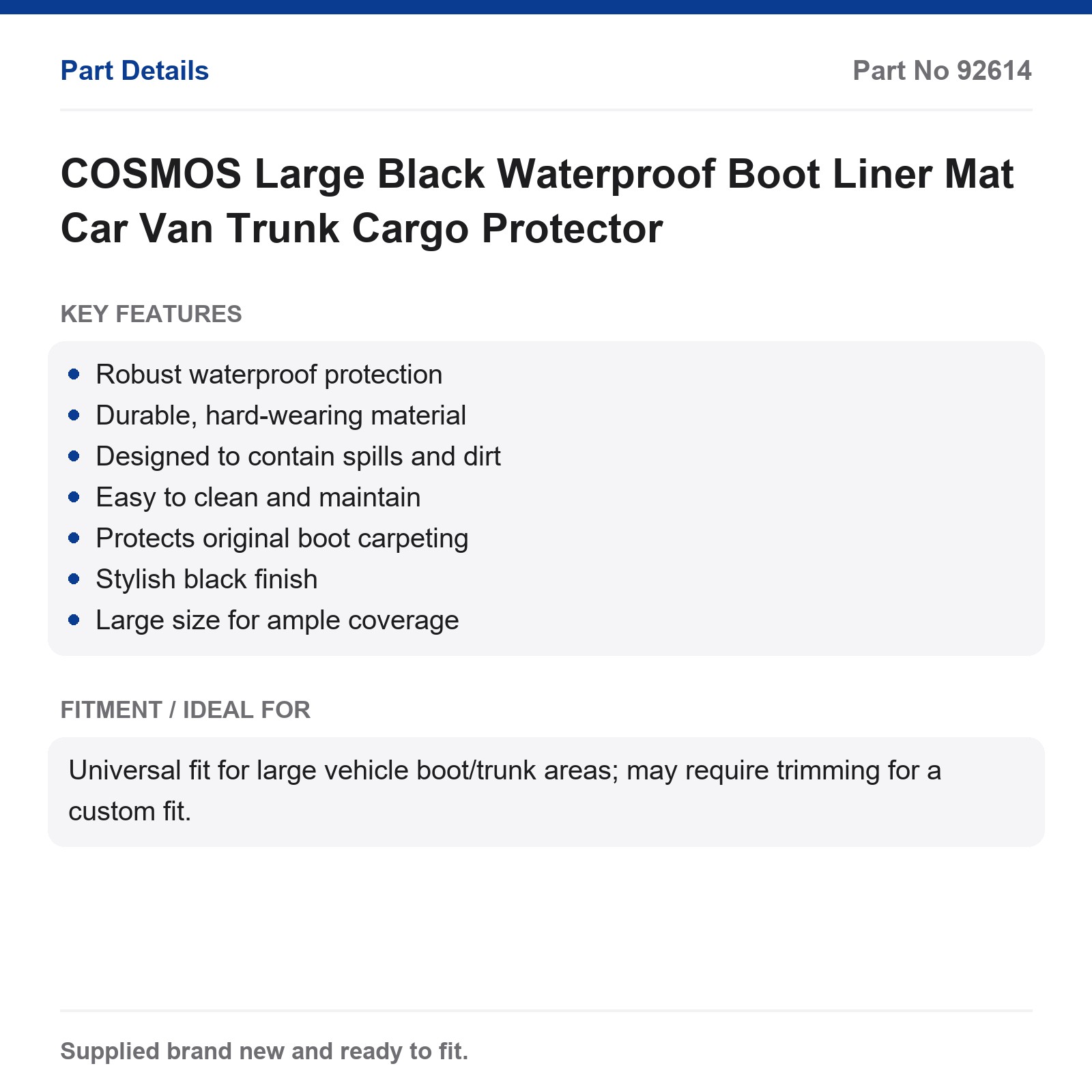 COSMOS Large Black Waterproof Boot Liner Mat Car Van Trunk Cargo Protector - Image 3