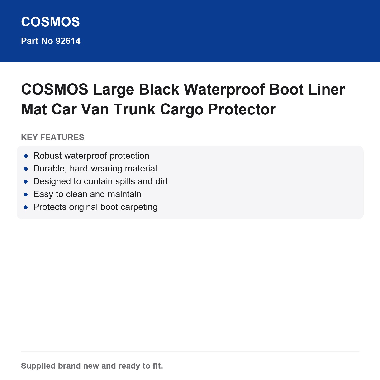 COSMOS Large Black Waterproof Boot Liner Mat Car Van Trunk Cargo Protector - Image 4