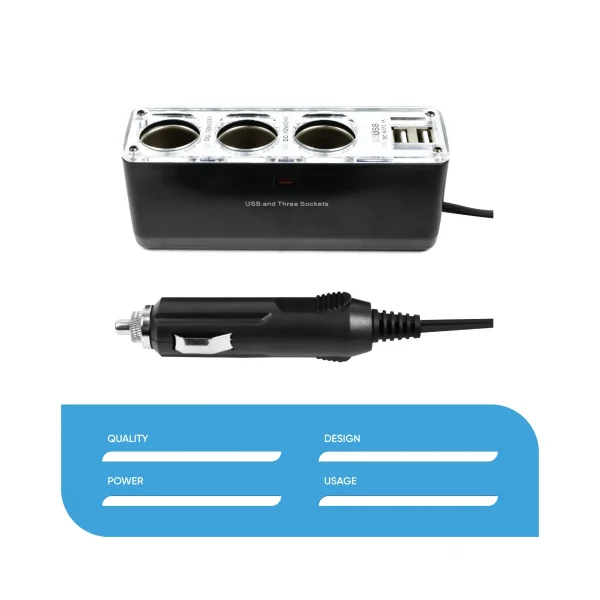 Streetwize 12V Triple Socket Twin USB Car Charger Power Adaptor