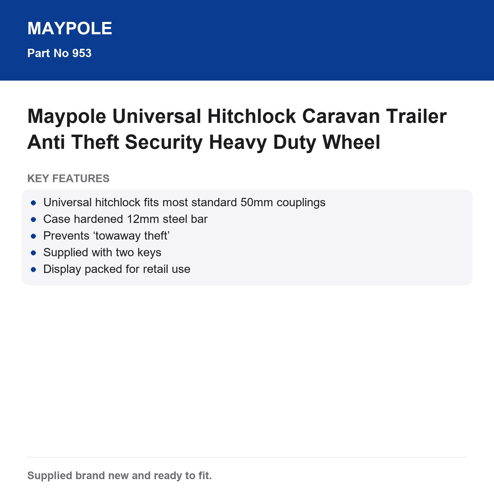 Maypole Universal Hitchlock Caravan Trailer Anti Theft Heavy Duty 50mm - Image 6