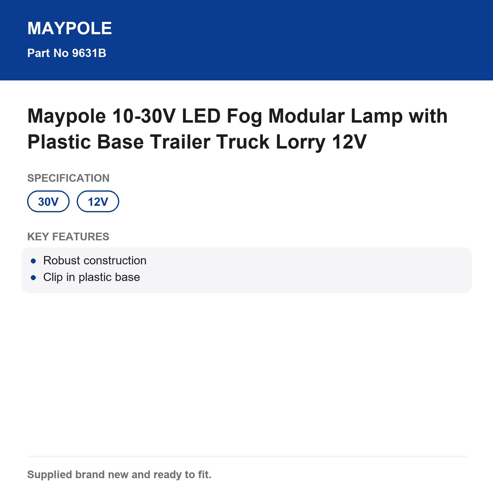Maypole LED Fog Lamp 10-30V Modular Plastic Base Trailer Truck Lamp - Image 5