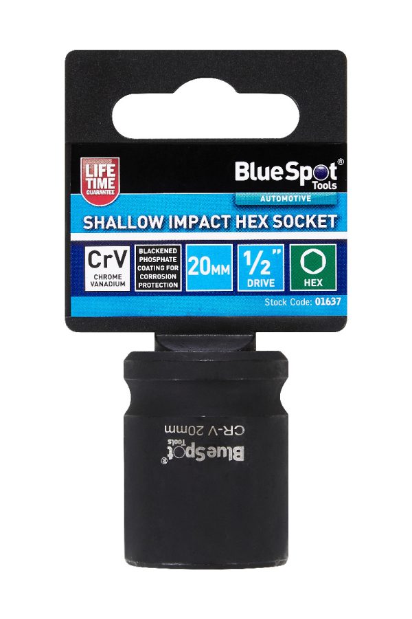 BlueSpot 20mm 1/2″ Drive Shallow Impact Hex Socket