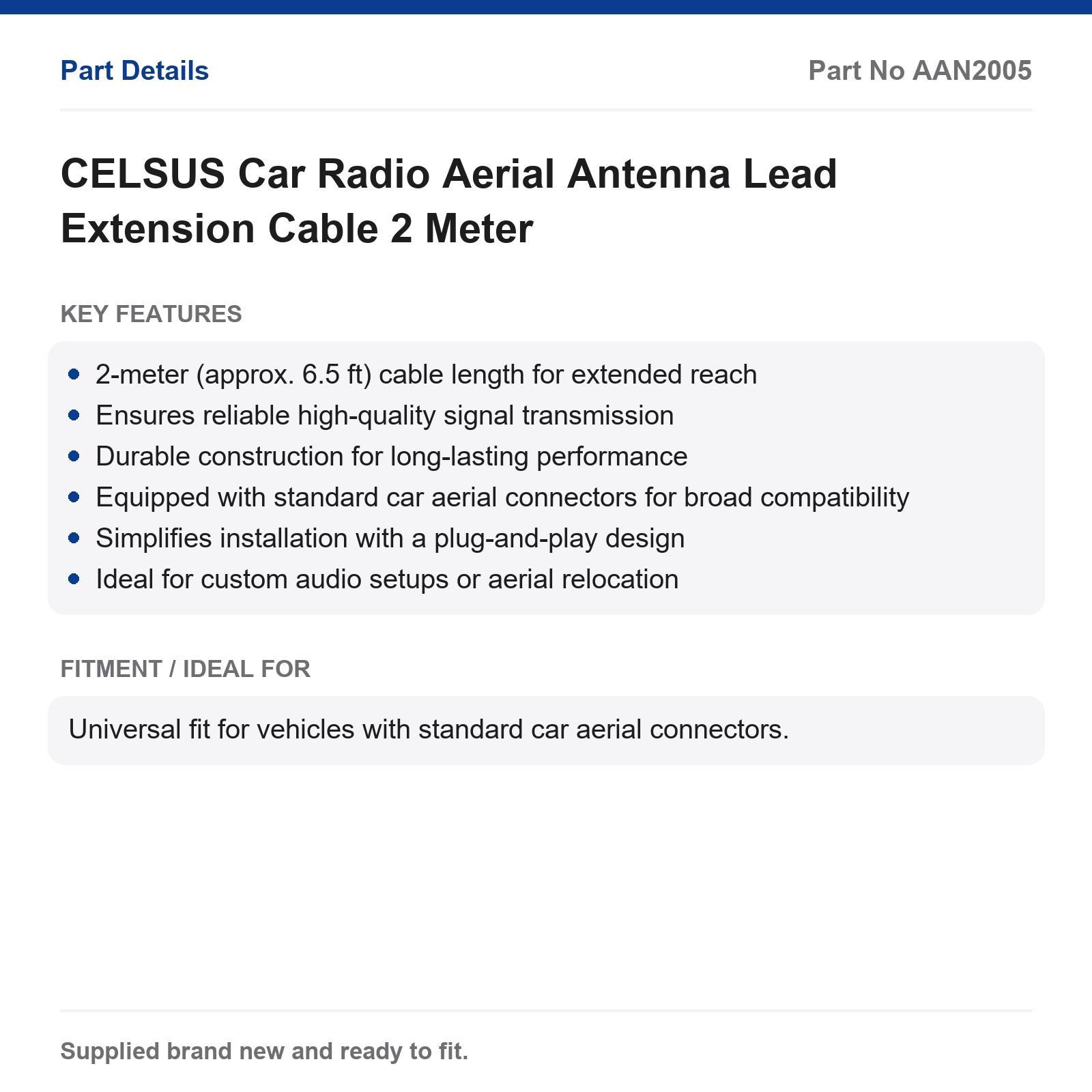 CELSUS Car Radio Aerial Antenna Extension Cable Lead 2M - Image 3