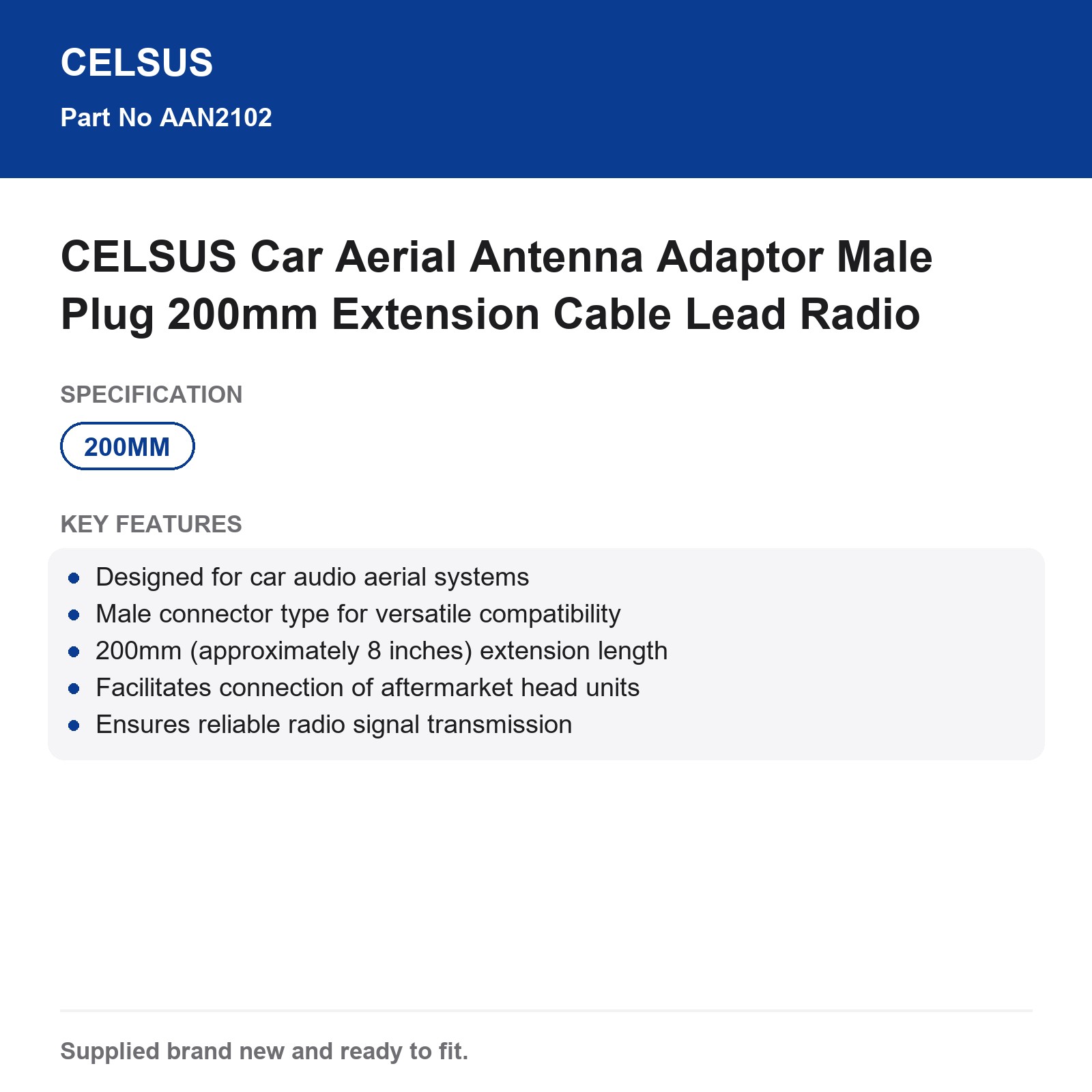 CELSUS Car Aerial Antenna Adaptor Male Plug 200mm Extension Cable Lead Radio - Image 4