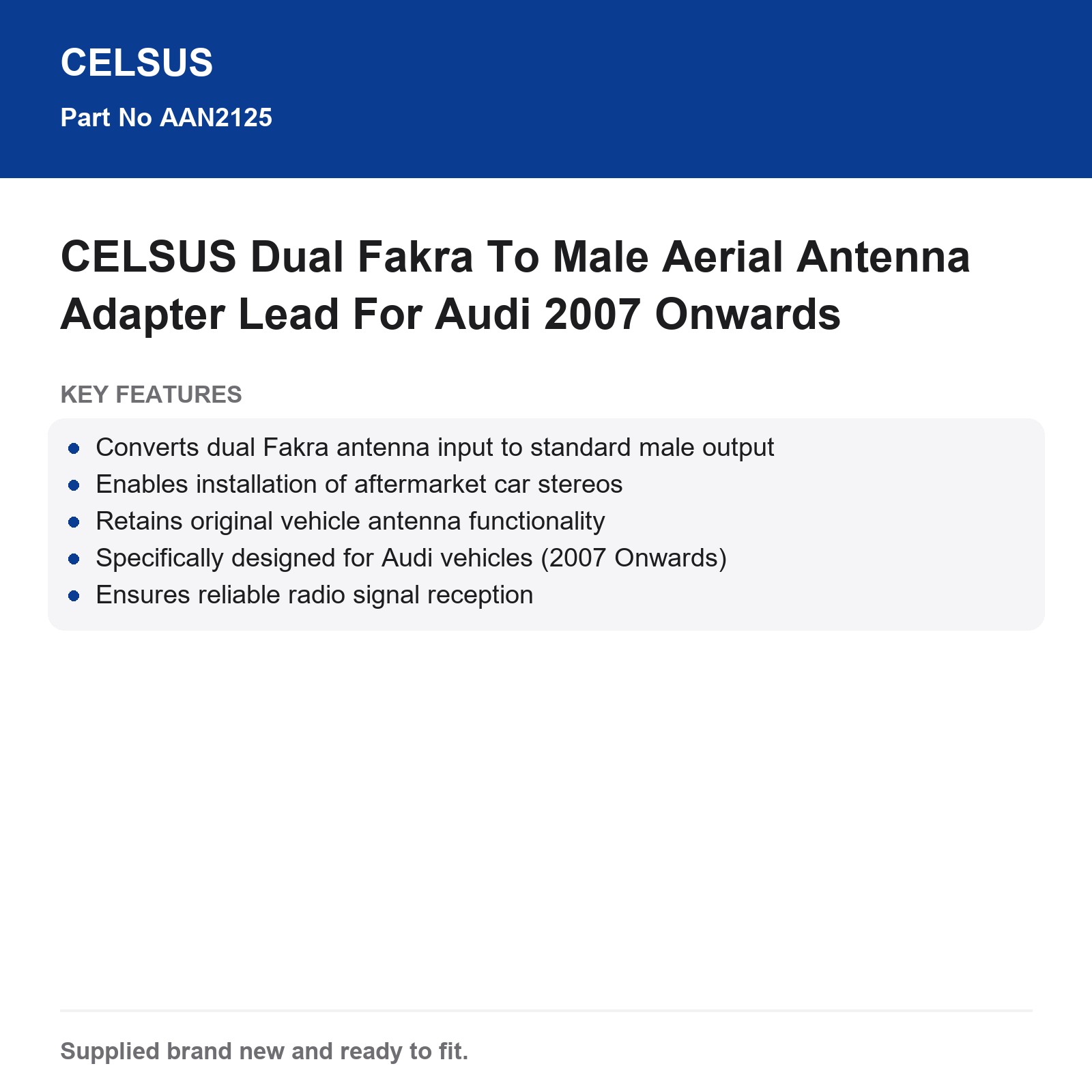 CELSUS Dual Fakra To Male Aerial Antenna Adapter Lead For Audi 2007 Onwards - Image 4