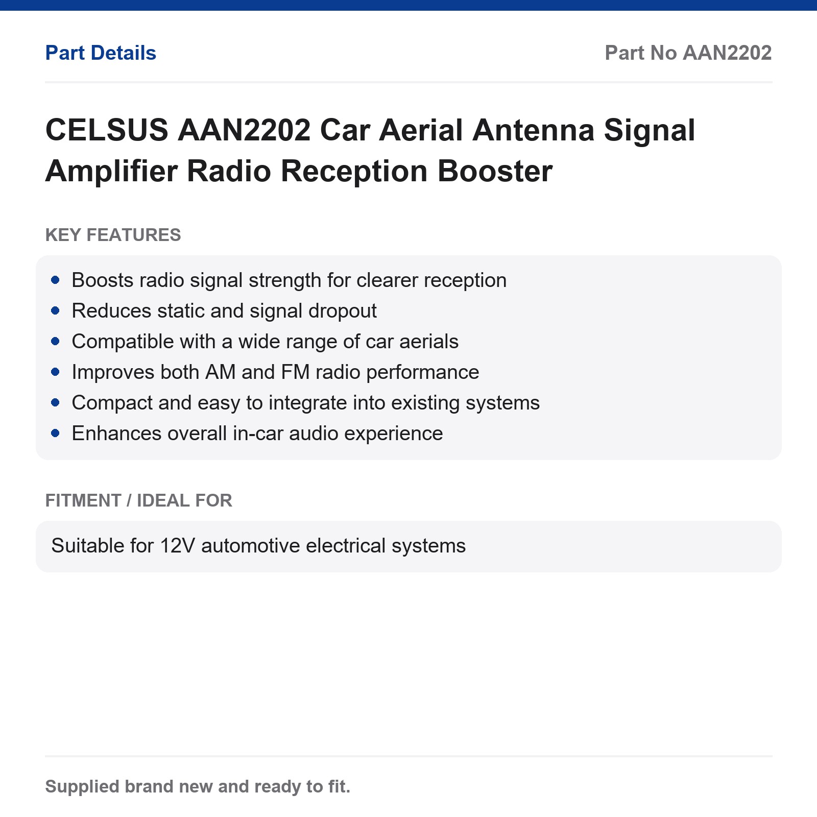 CELSUS AAN2202 Car Aerial Antenna Signal Amplifier Radio Reception Booster - Image 3