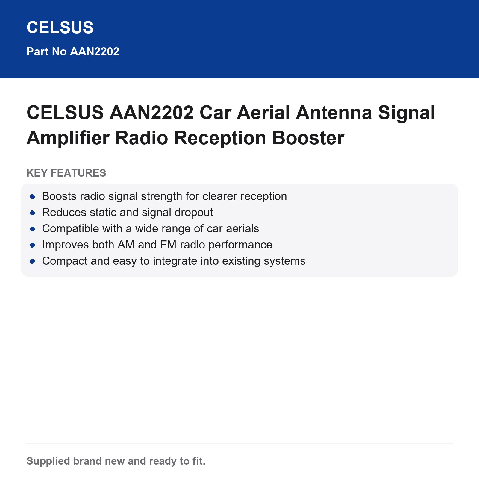 CELSUS AAN2202 Car Aerial Antenna Signal Amplifier Radio Reception Booster - Image 4