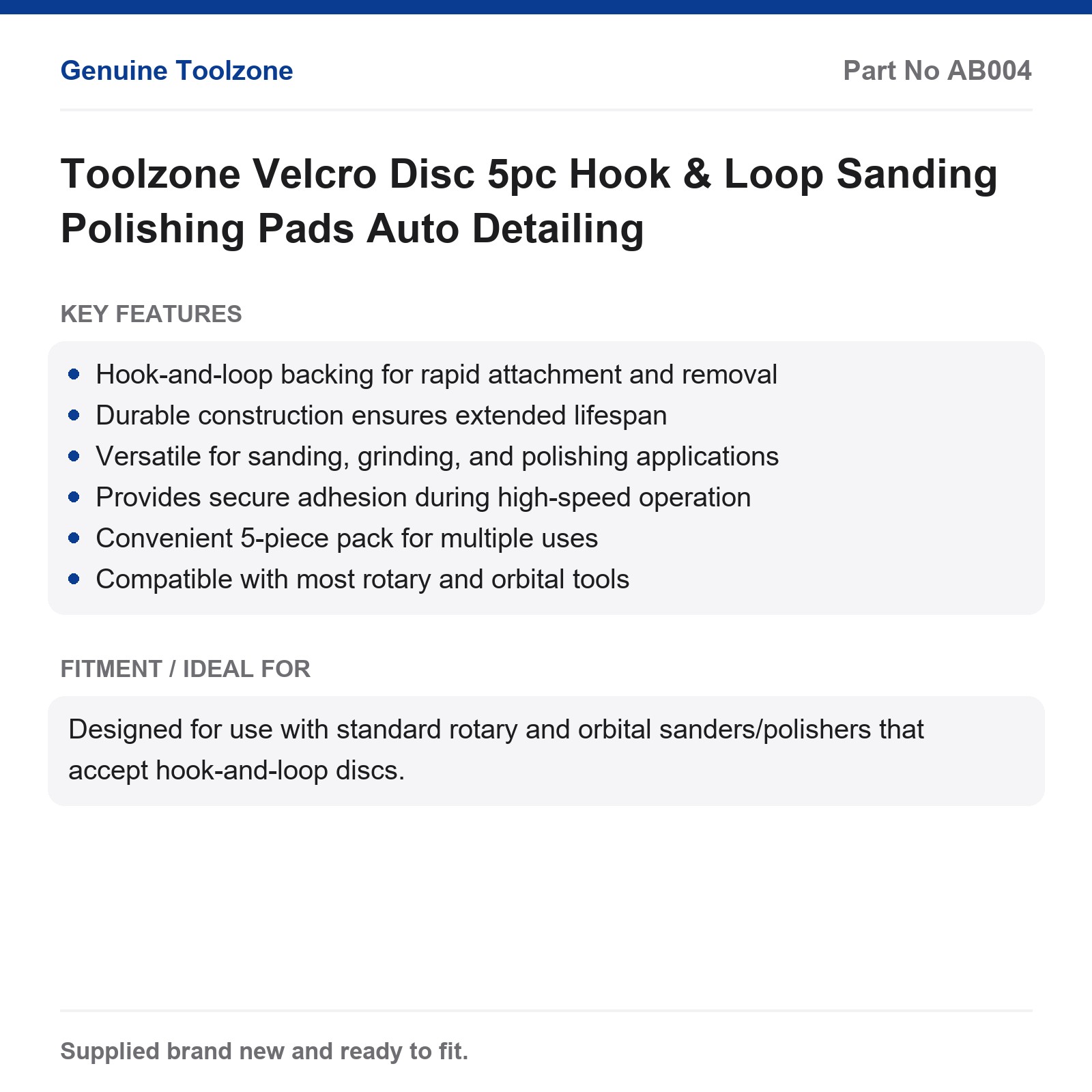 Toolzone 5pc Velcro Hook & Loop Sanding Polishing Pads Auto Detailing - Image 2