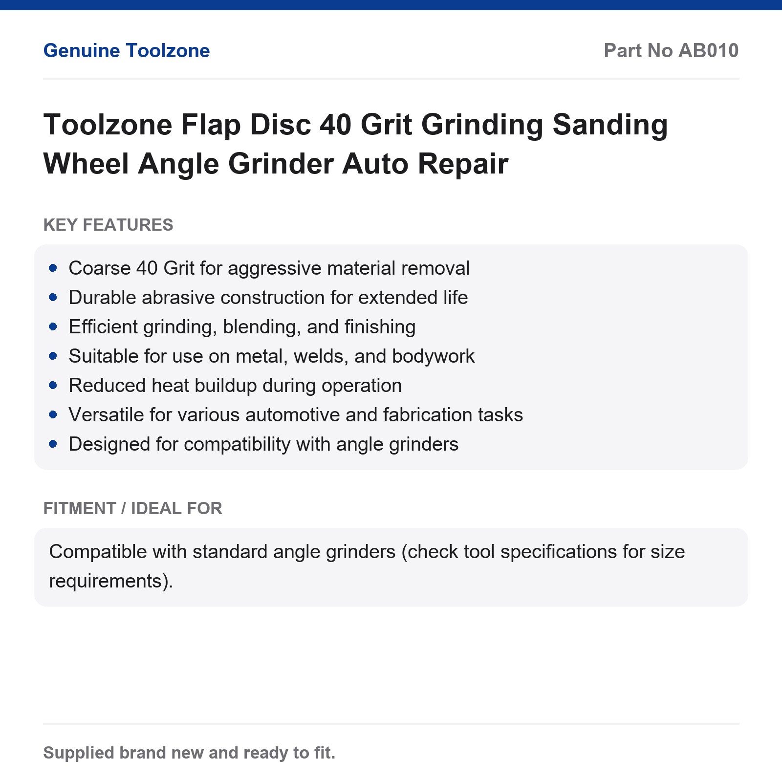 Toolzone Flap Disc 40 Grit Grinding Sanding Wheel Angle Grinder Auto Repair - Image 2