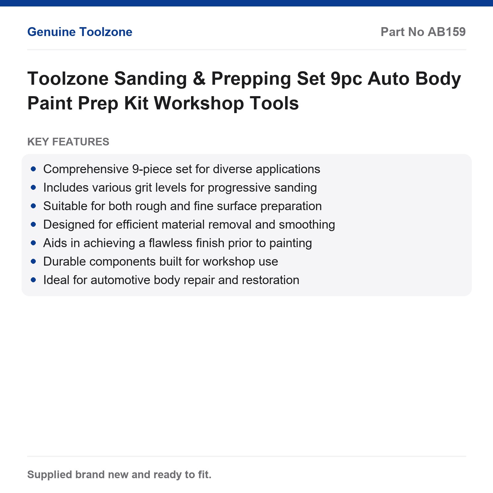 Toolzone Sanding & Prepping Set 9pc Auto Body Paint Prep Kit Workshop Tools - Image 3