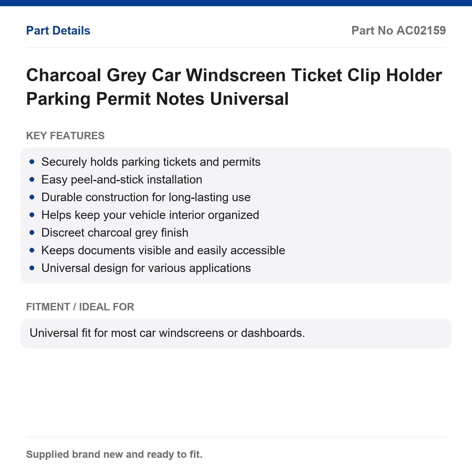 Car Windscreen Parking Permit Ticket Clip Holder Universal Charcoal Grey - Image 3