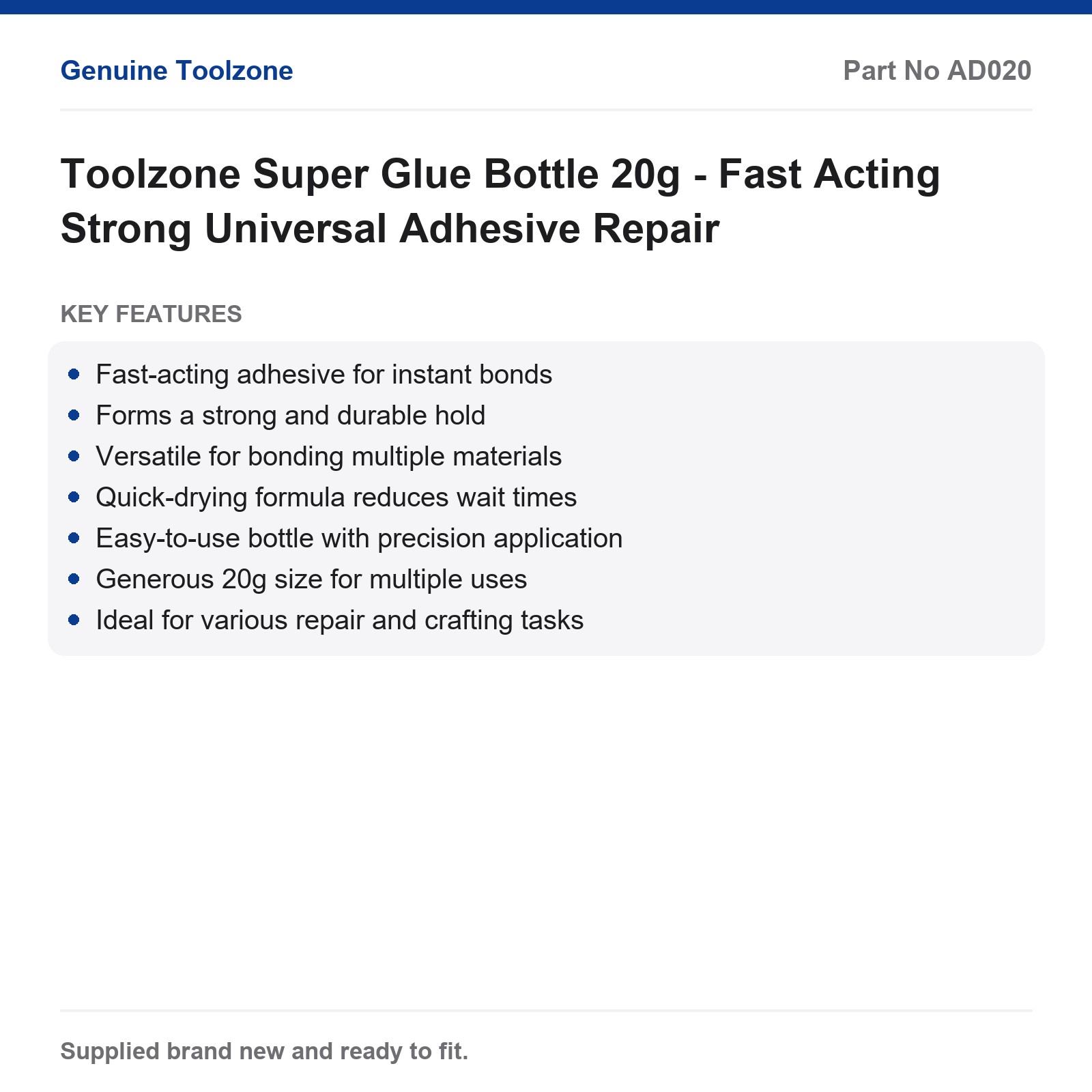 Toolzone Super Glue 20g Fast Acting Strong Universal Adhesive Repair - Image 2
