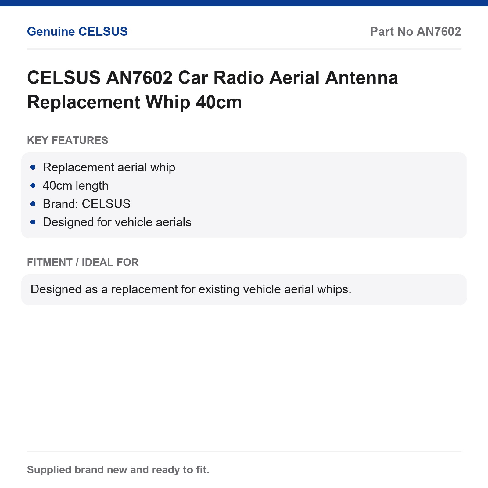 CELSUS AN7602 Car Antenna Replacement Whip 40cm - Image 2