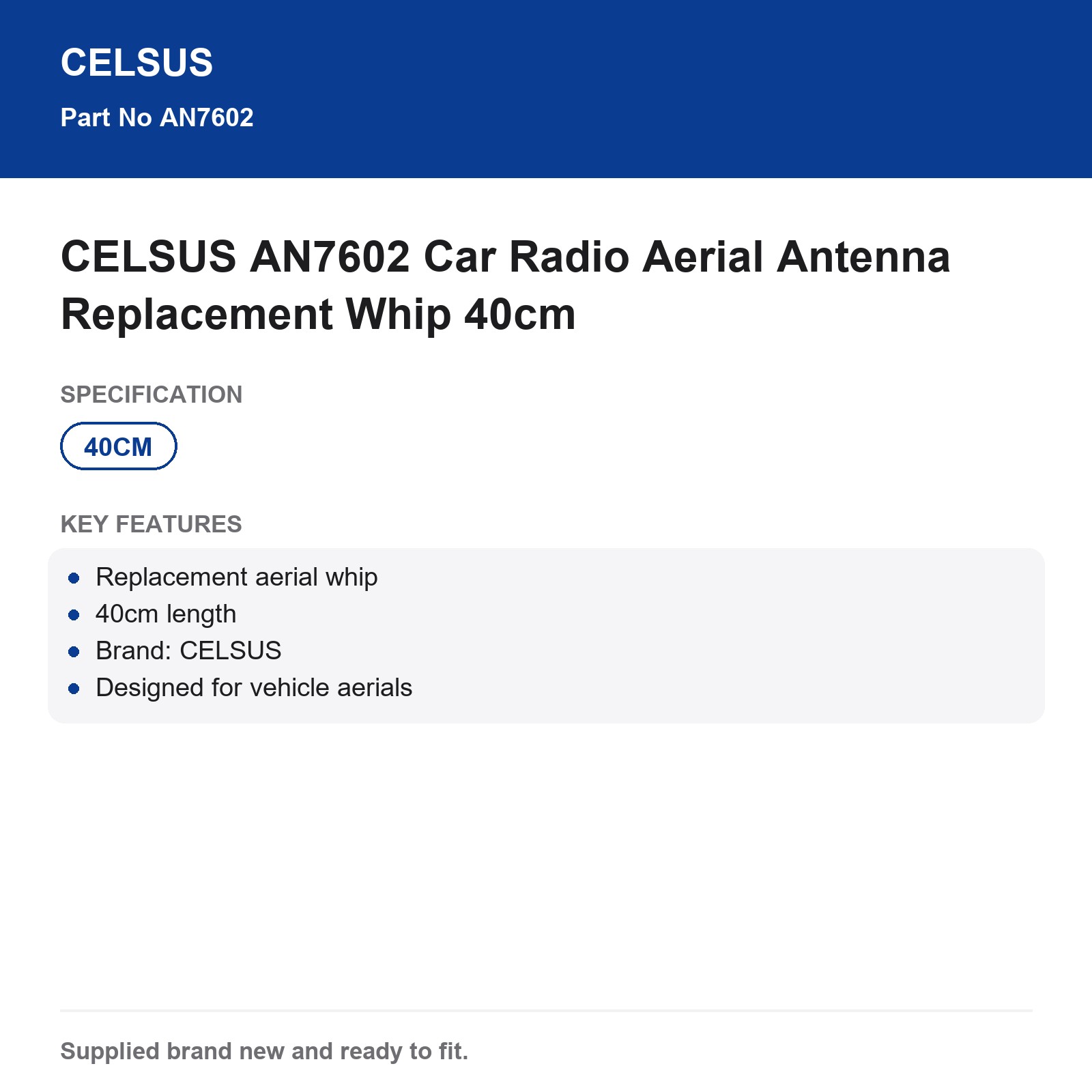 CELSUS AN7602 Car Antenna Replacement Whip 40cm - Image 3