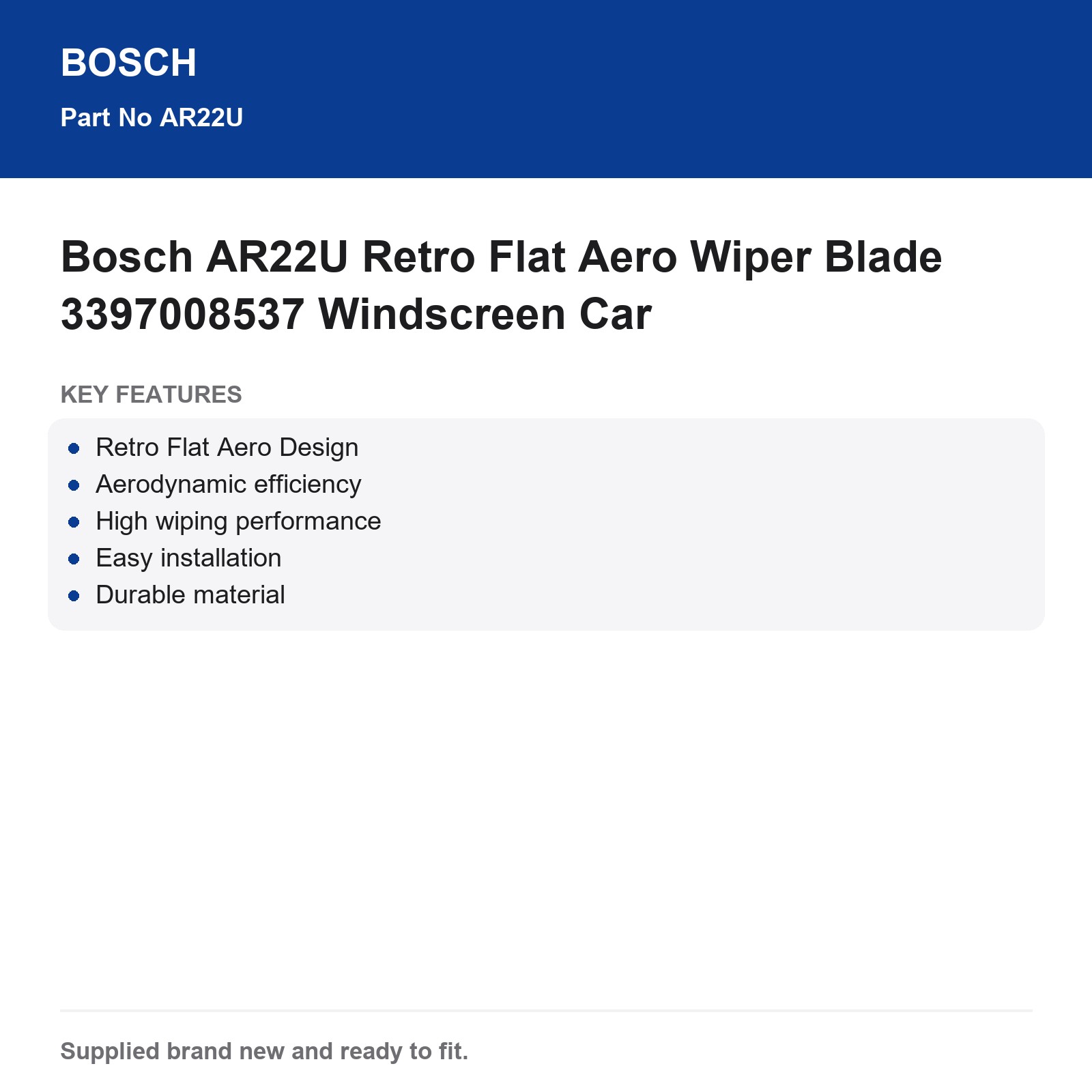 Bosch AR22U Retro Flat Aero Wiper Blade 3397008537 - Image 3