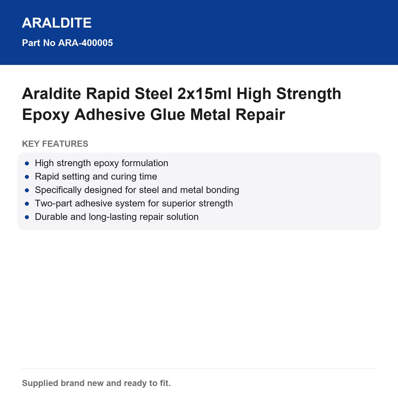 Araldite Rapid Steel 2x15ml High Strength Epoxy Adhesive Glue Metal Repair - Image 3