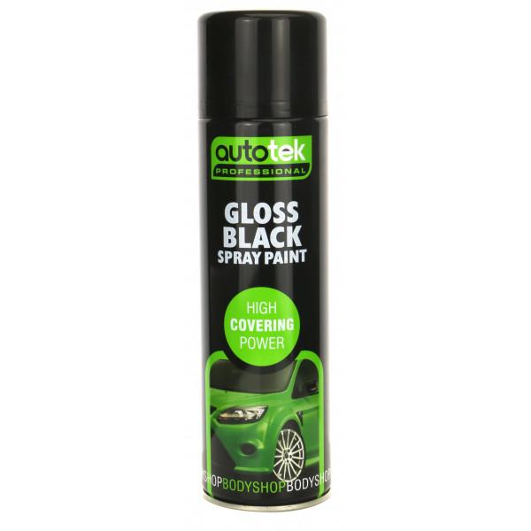 AUTOTEK Gloss Black Spray Paint 500ml Car Motorcycle Wheel Panel Trim