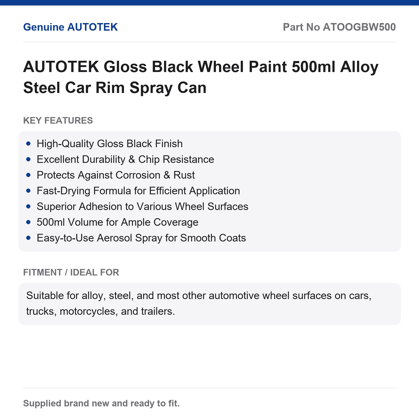 AUTOTEK Gloss Black Wheel Paint 500ml Alloy Steel Rim Spray Can - Image 2