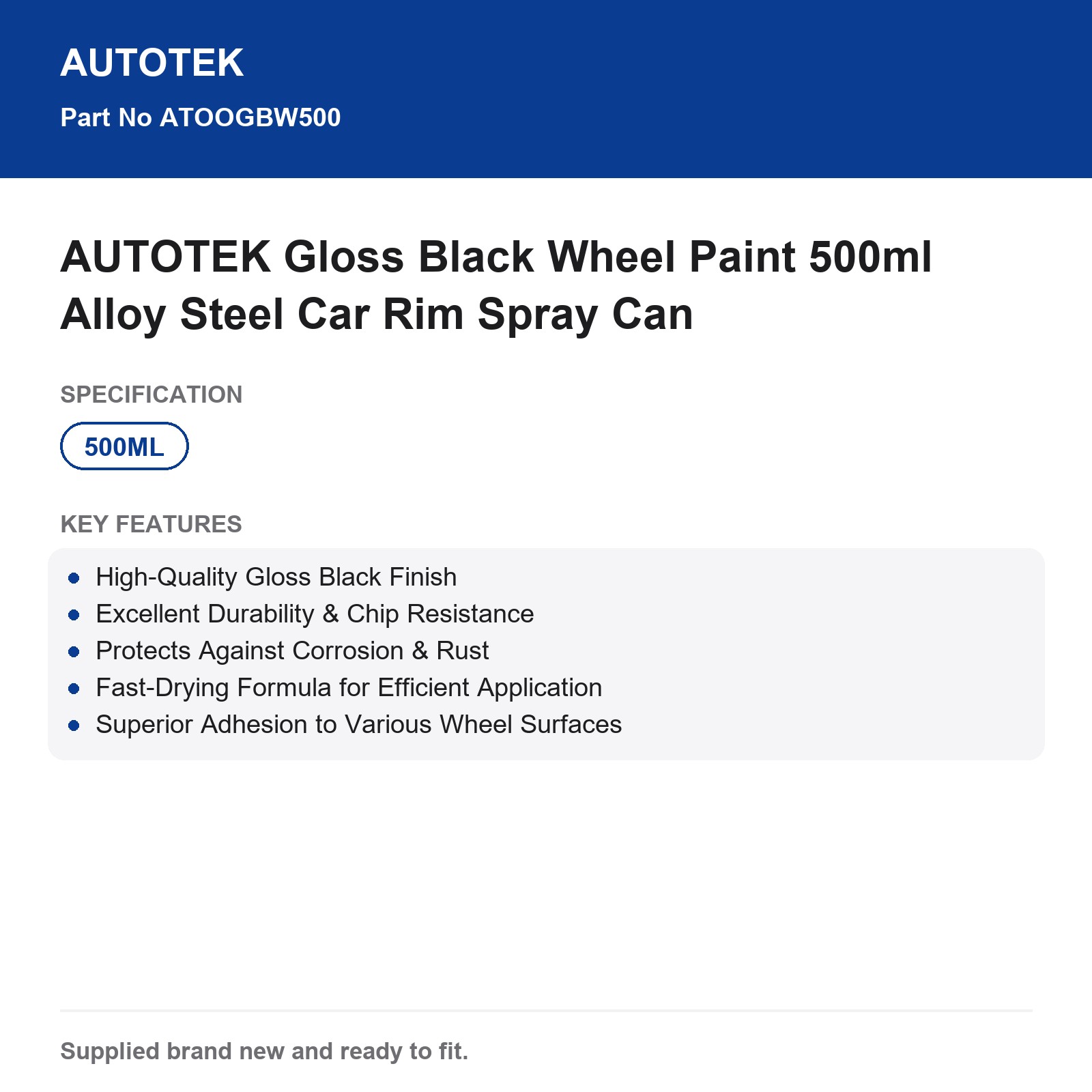 AUTOTEK Gloss Black Wheel Paint 500ml Alloy Steel Rim Spray Can - Image 3
