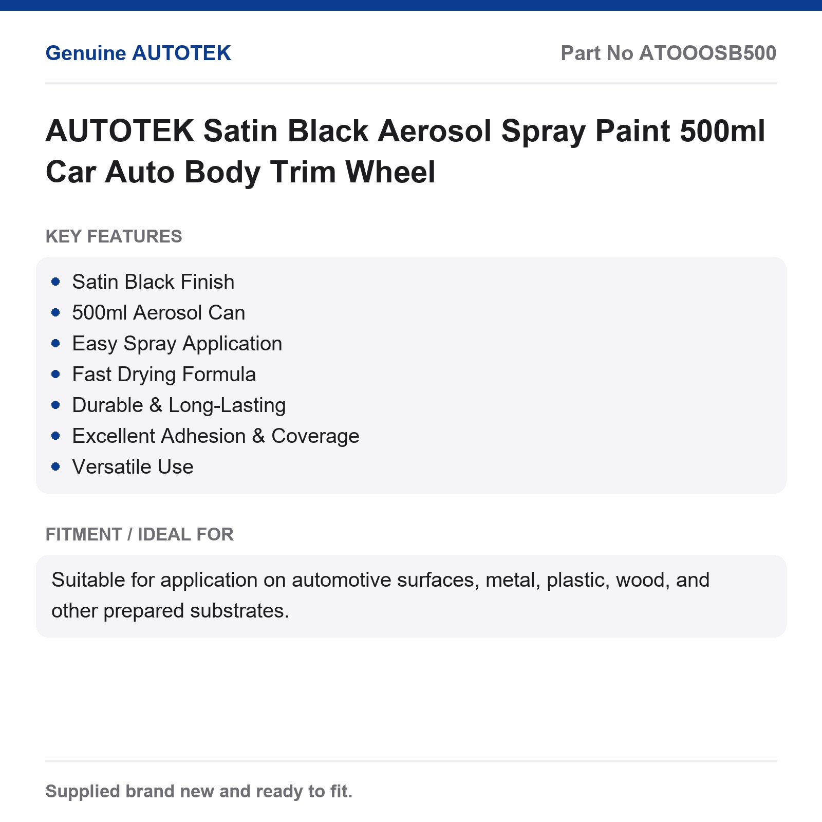 AUTOTEK Satin Black Aerosol Spray Paint 500ml Car Auto Body Trim Wheel - Image 2