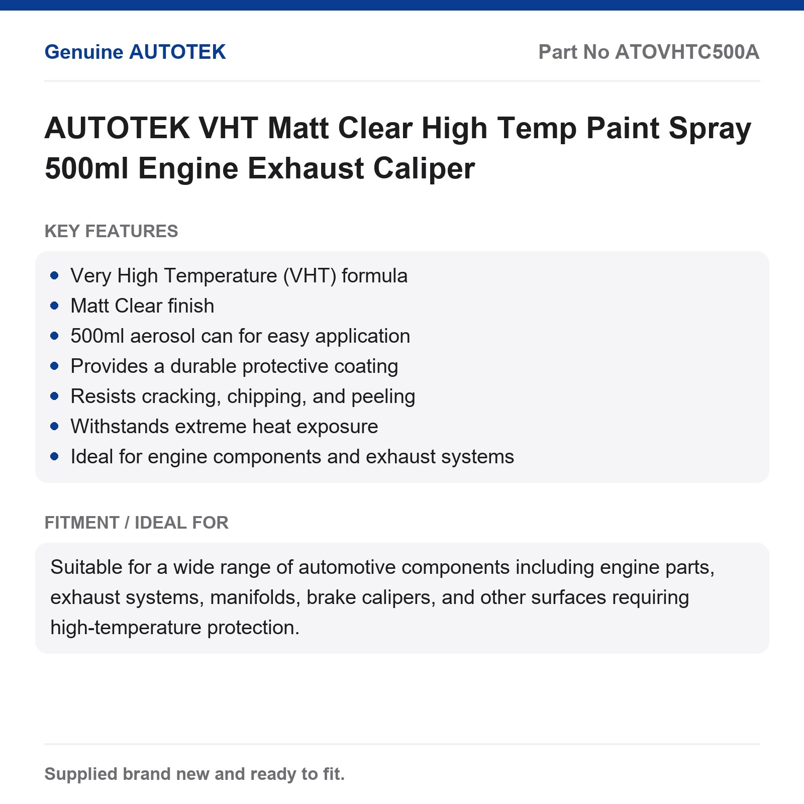 AUTOTEK VHT Matt Clear High Temp Paint Spray 500ml Engine Exhaust Caliper - Image 3