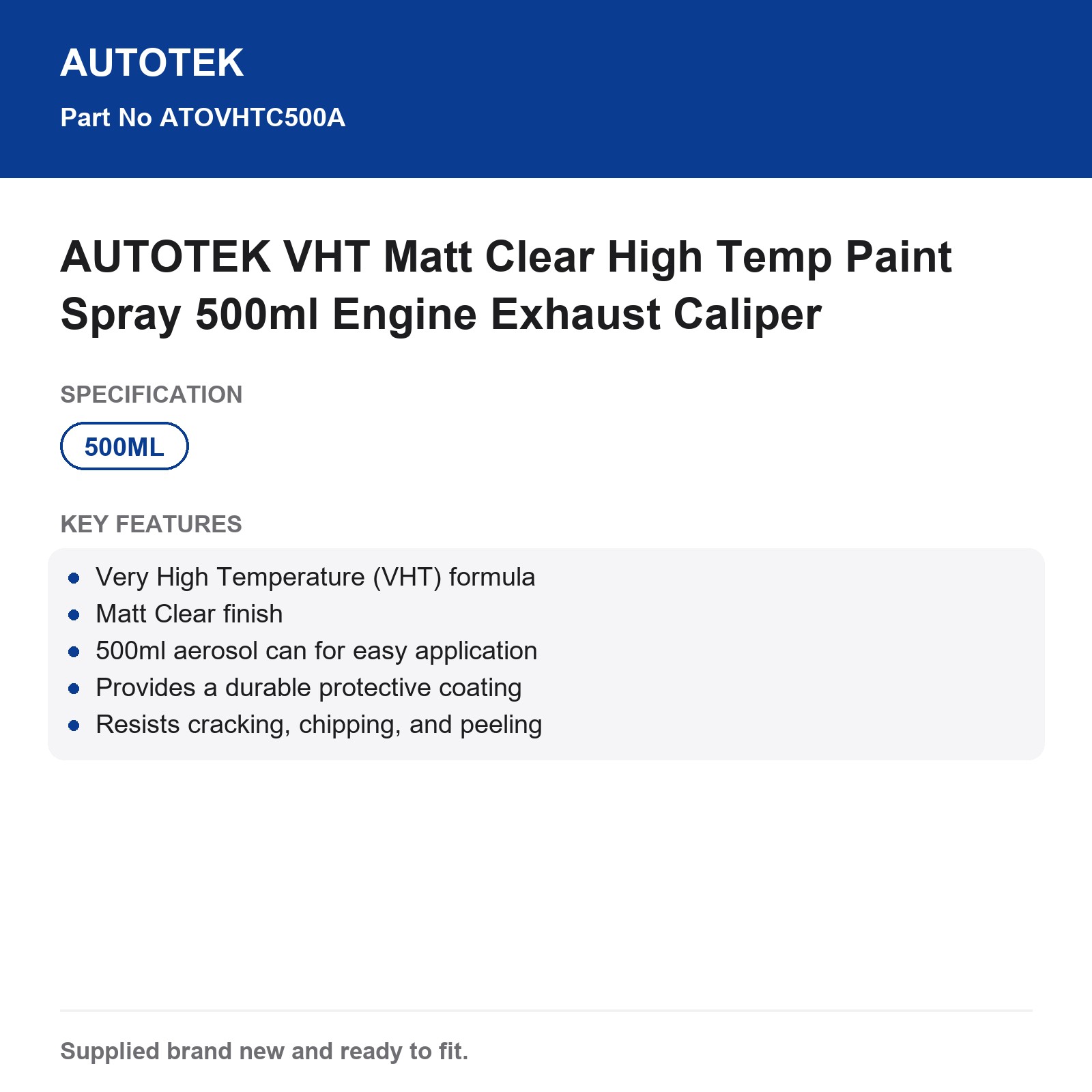 AUTOTEK VHT Matt Clear High Temp Paint Spray 500ml Engine Exhaust Caliper - Image 4