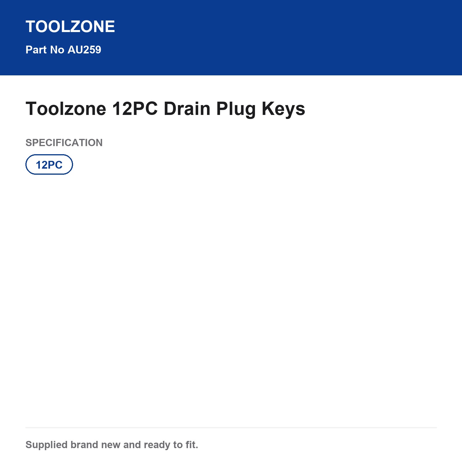 Drain Plug Wrench Set 12PC Toolzone AU401 - Image 3
