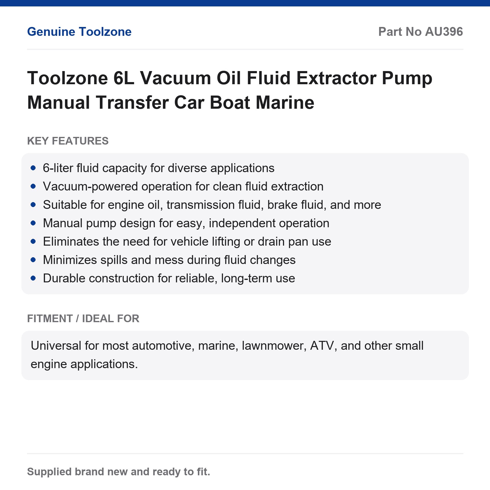 Toolzone 6L Manual Vacuum Fluid Extractor Pump Car Boat Marine - Image 2