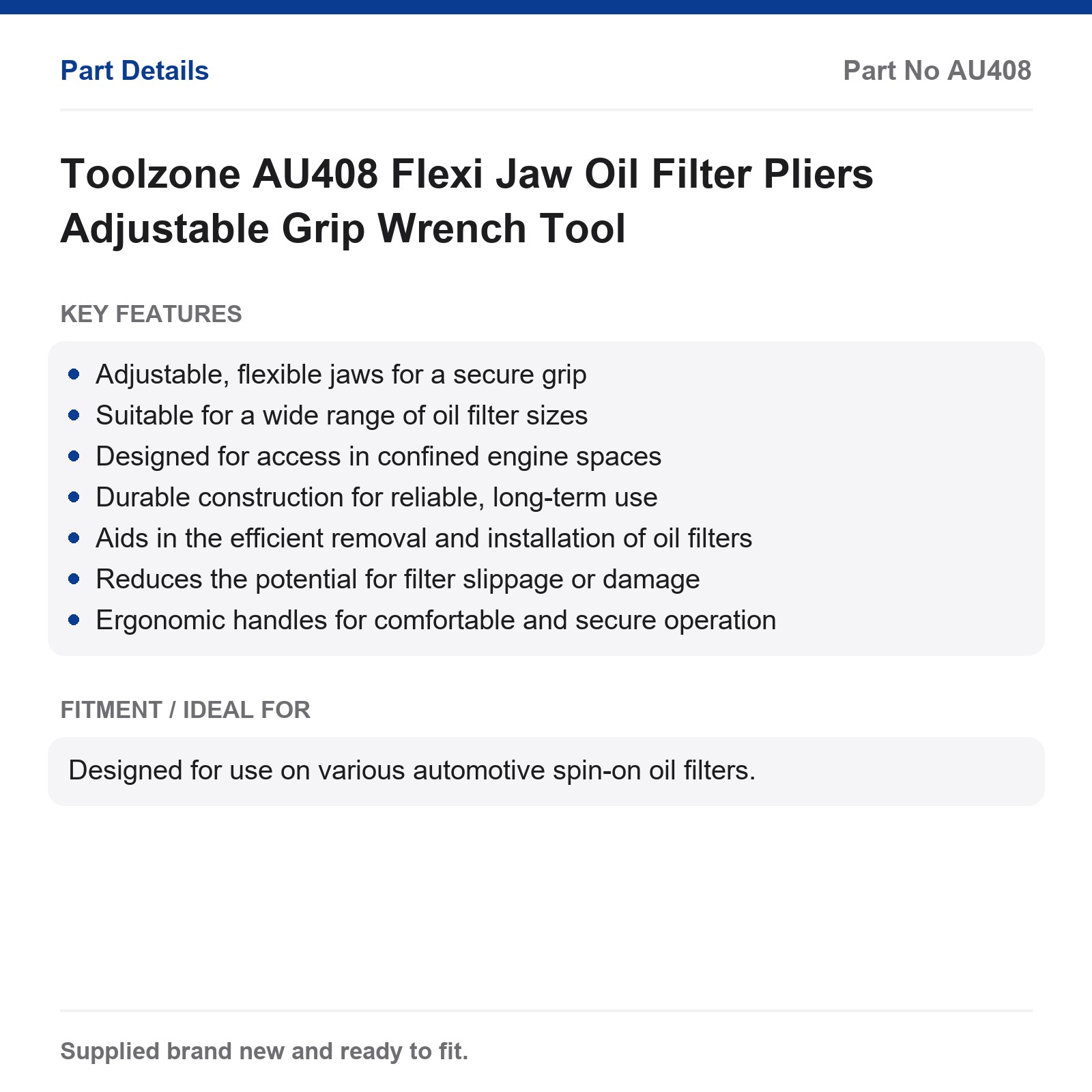 Oil Filter Pliers Wrench Adjustable Flexi Jaw Toolzone AU408 - Image 2