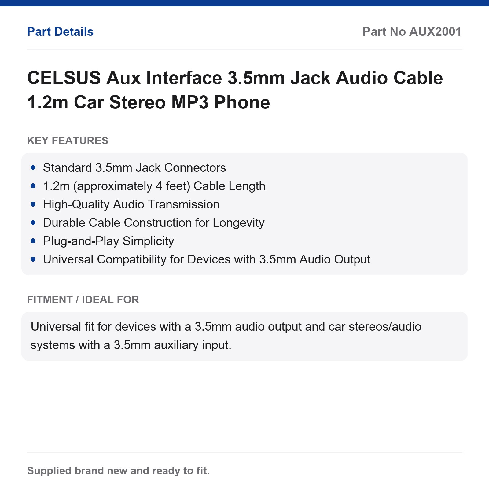CELSUS 3.5mm Jack Aux Cable 1.2m Car Stereo MP3 Phone - Image 3