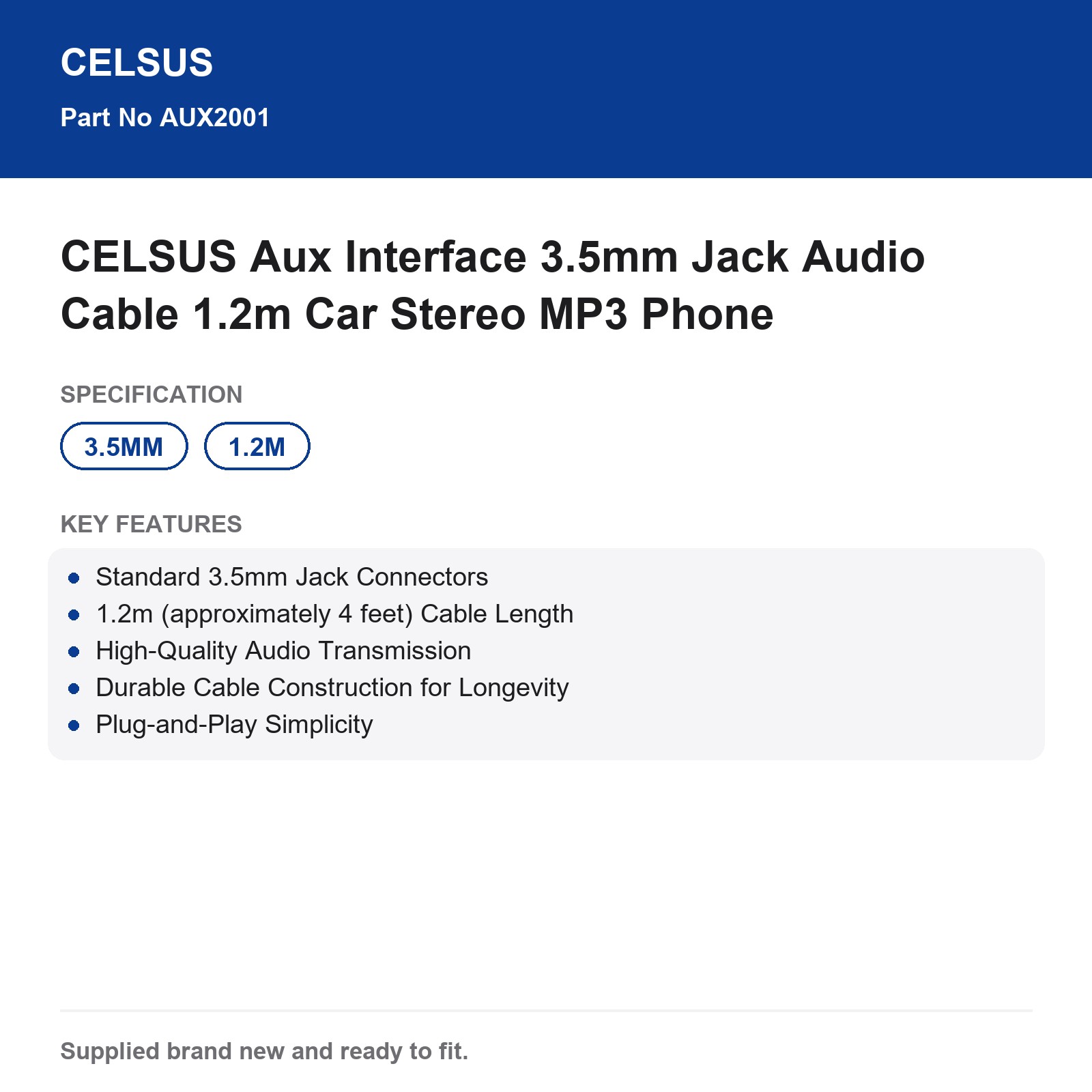 CELSUS 3.5mm Jack Aux Cable 1.2m Car Stereo MP3 Phone - Image 4
