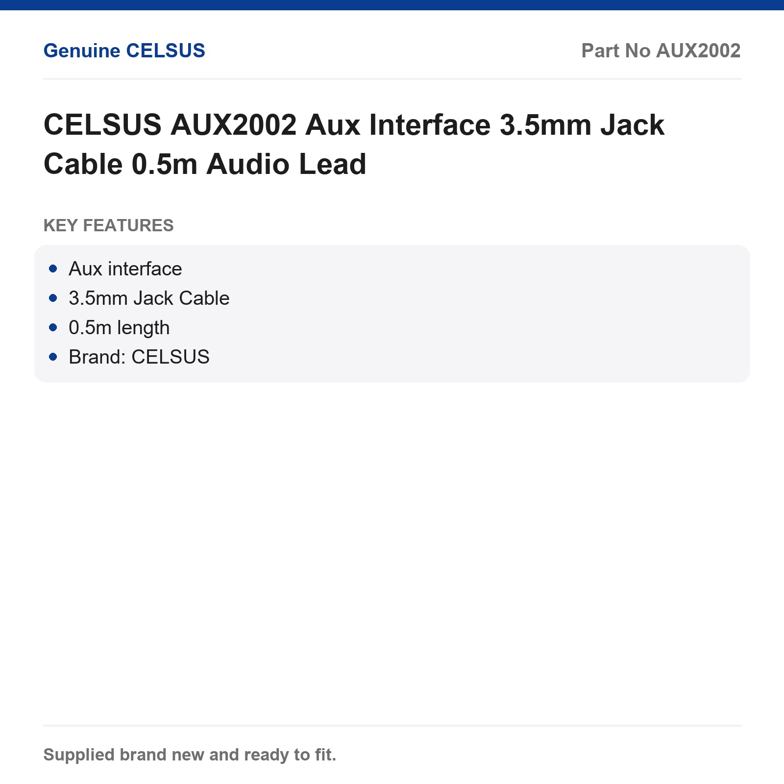 CELSUS AUX2002 Aux Interface 3.5mm Jack Cable 0.5m Audio Lead - Image 4