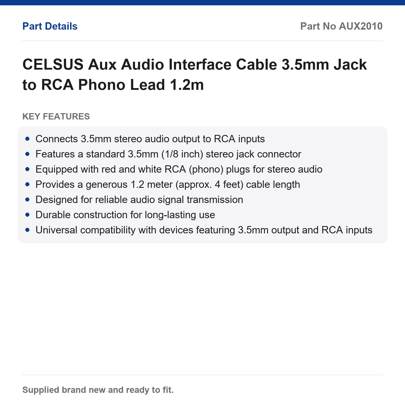 3.5mm Jack to RCA Phono Aux Audio Cable CELSUS 1.2m - Image 3