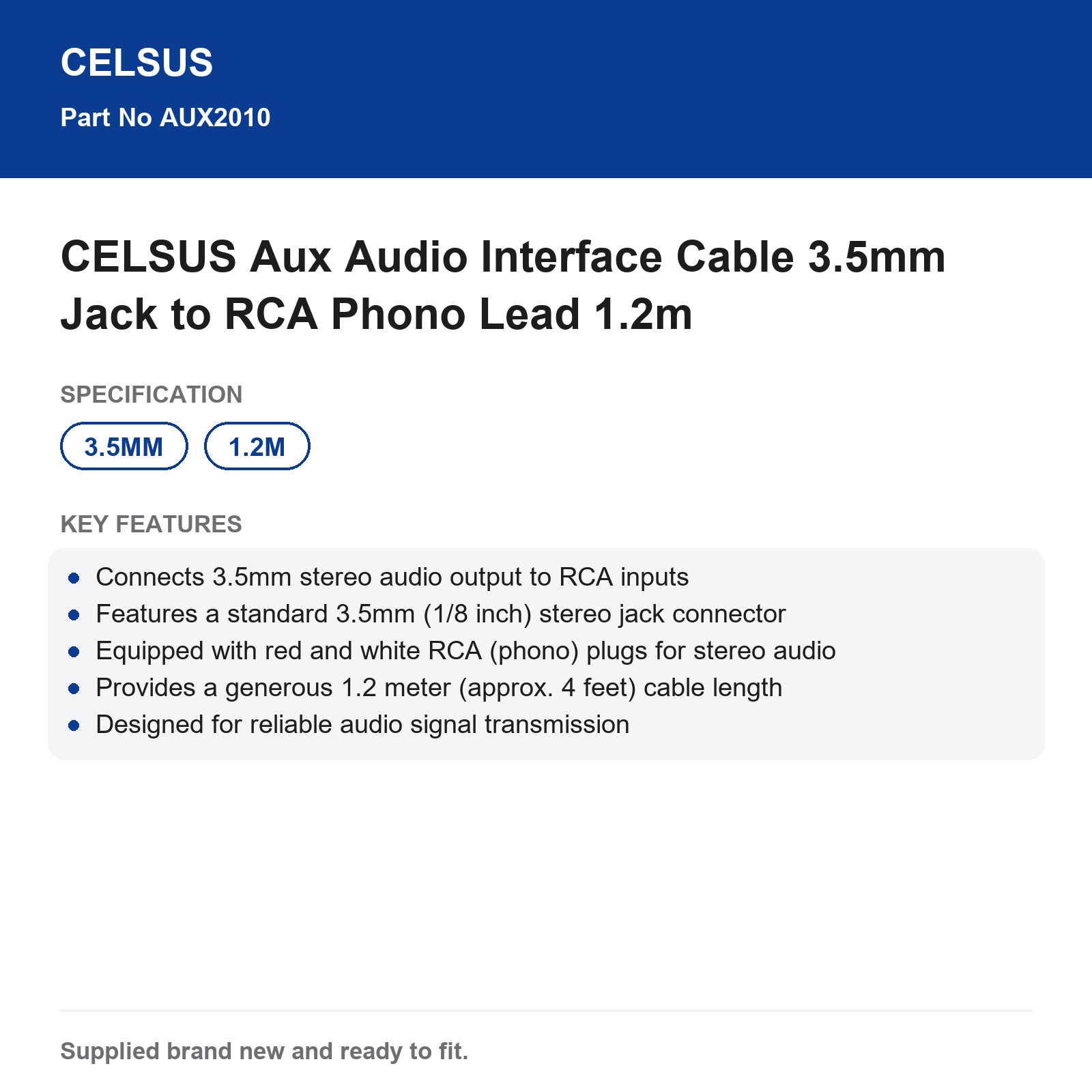 3.5mm Jack to RCA Phono Aux Audio Cable CELSUS 1.2m - Image 4