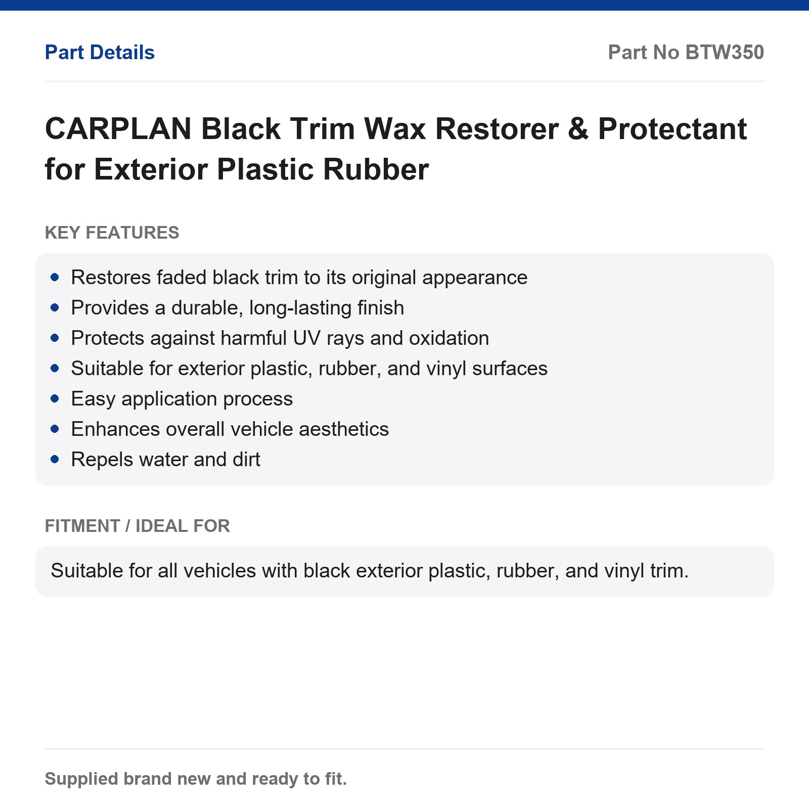 CARPLAN Black Trim Wax Restorer & Protectant for Exterior Plastic Rubber - Image 2
