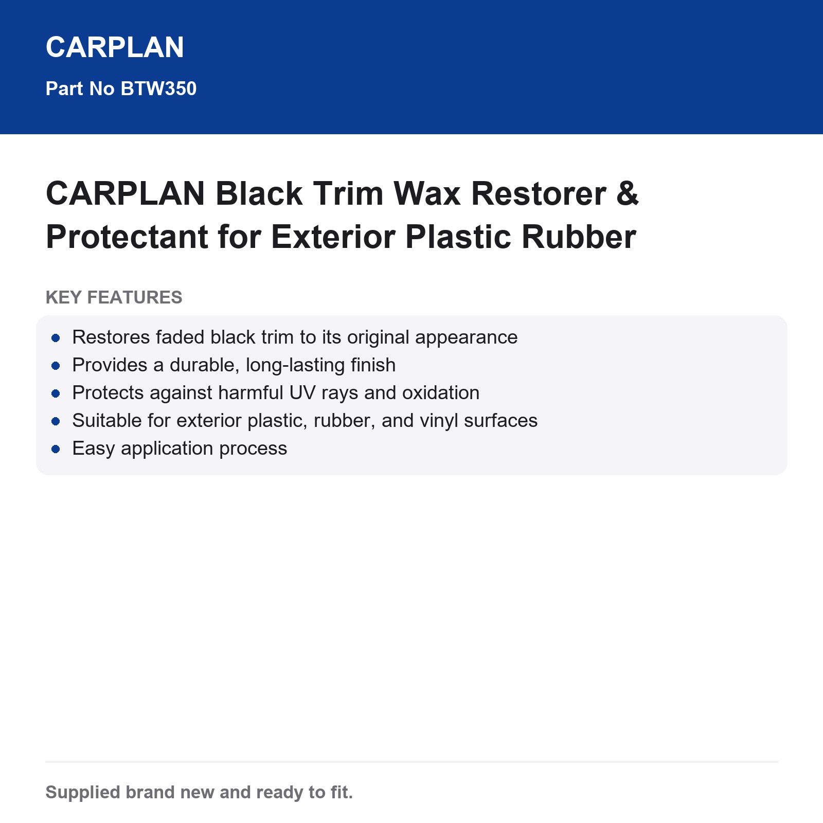 CARPLAN Black Trim Wax Restorer & Protectant for Exterior Plastic Rubber - Image 3