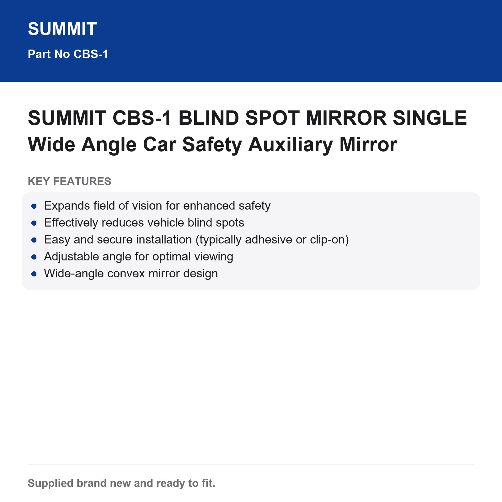 SUMMIT CBS-1 BLIND SPOT MIRROR SINGLE Wide Angle Car Safety Auxiliary Mirror - Image 3