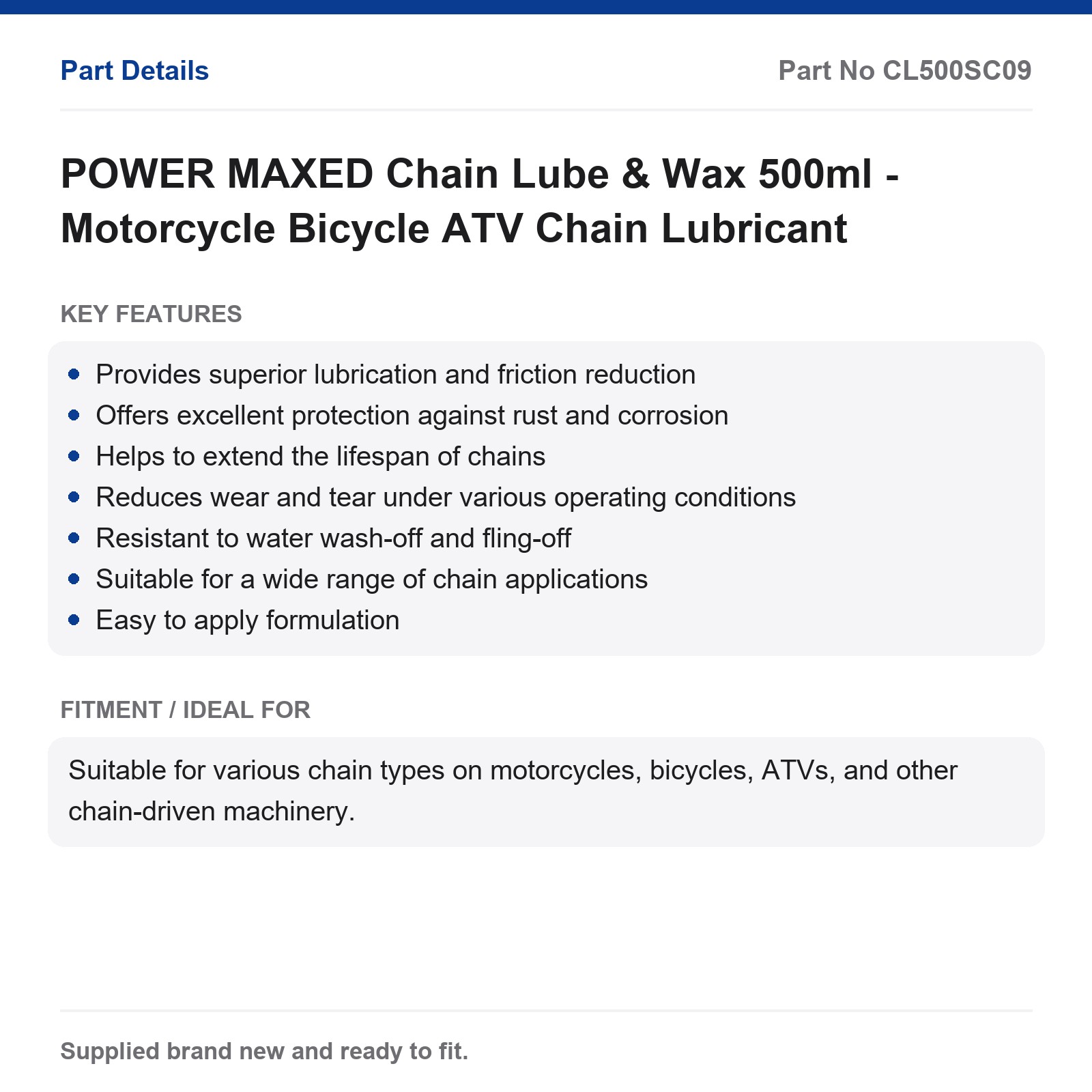 POWER MAXED Motorcycle Bicycle ATV Chain Lube & Wax 500ml - Image 2