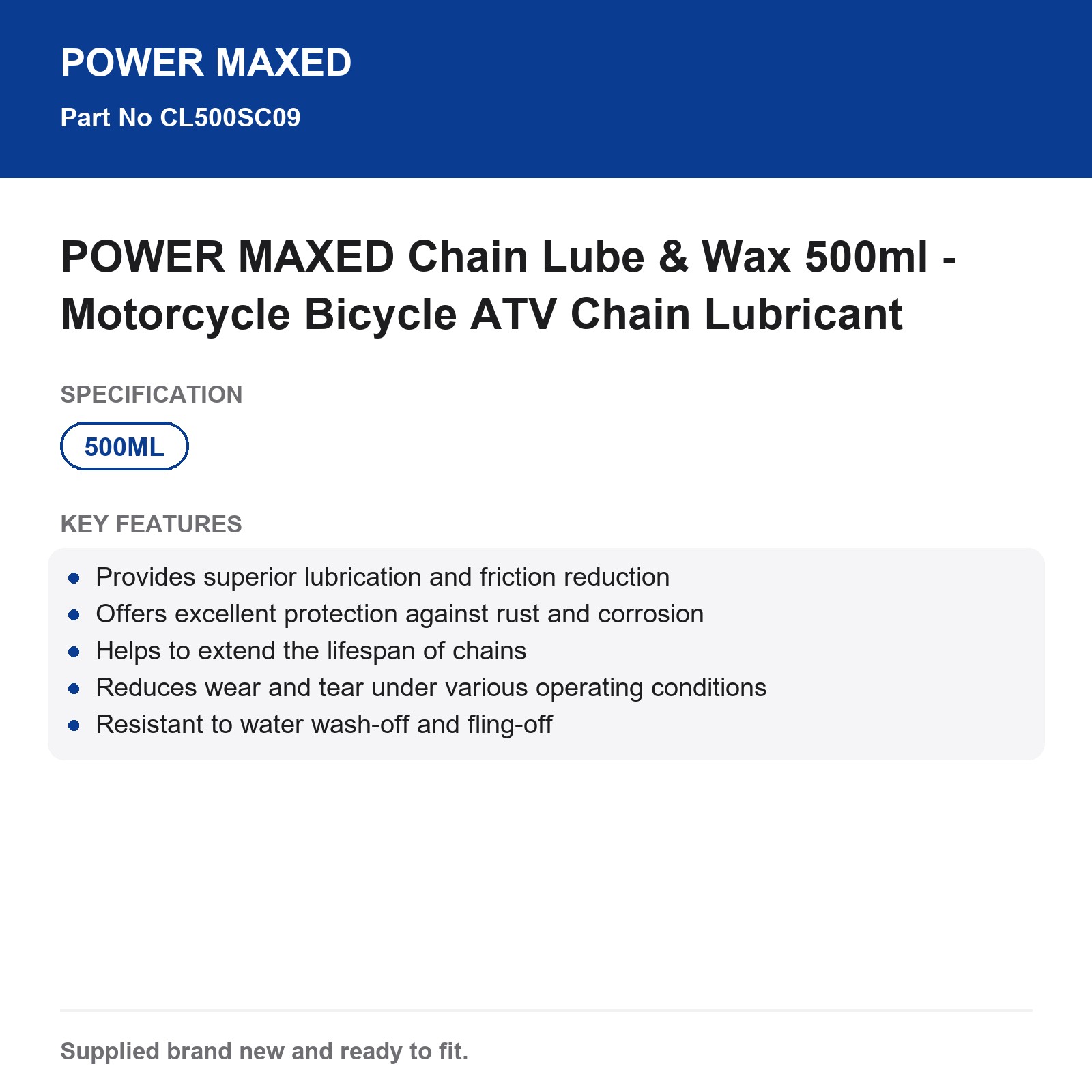 POWER MAXED Motorcycle Bicycle ATV Chain Lube & Wax 500ml - Image 3