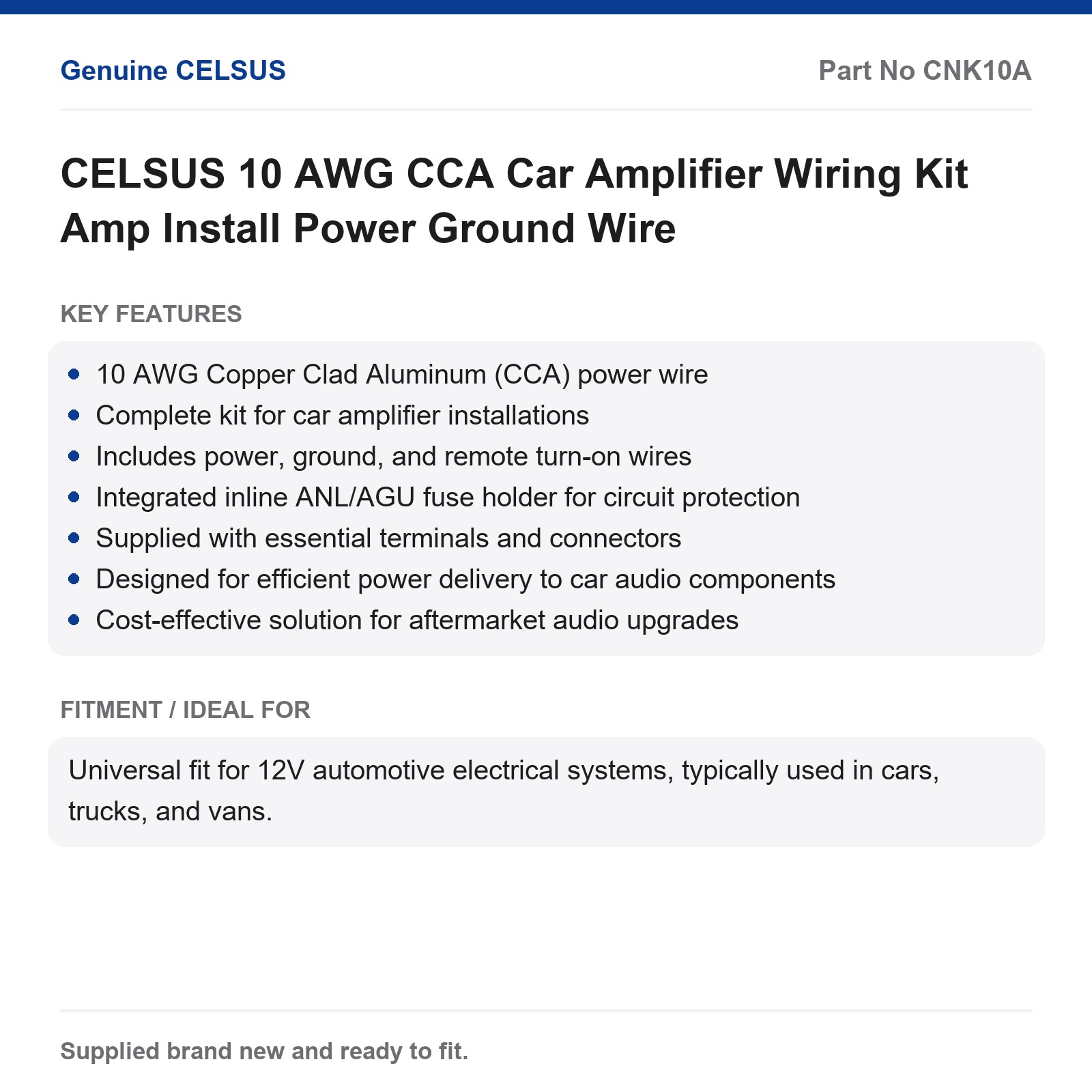 CELSUS 10 AWG CCA Car Amplifier Wiring Kit Power Ground Wires - Image 3