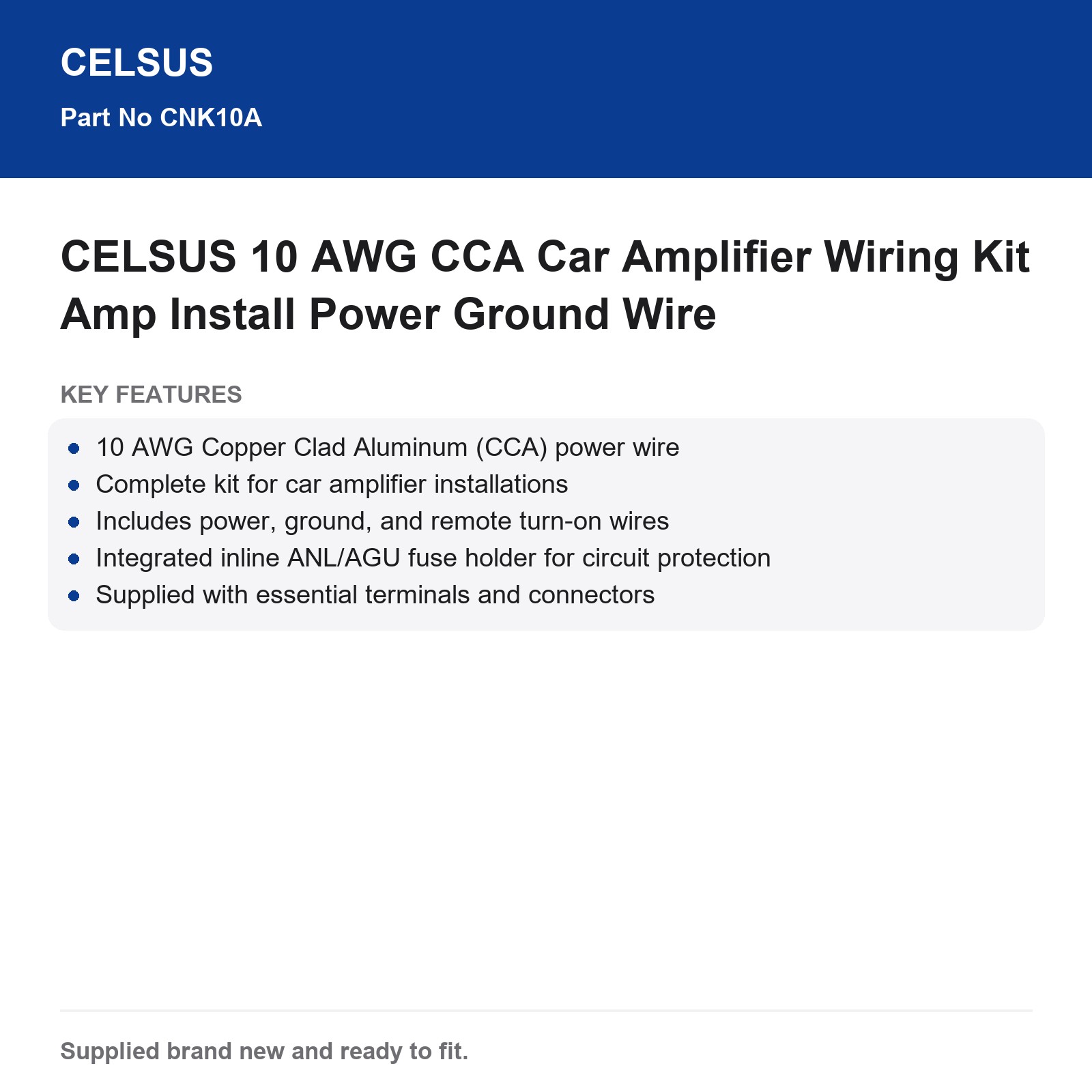 CELSUS 10 AWG CCA Car Amplifier Wiring Kit Power Ground Wires - Image 4