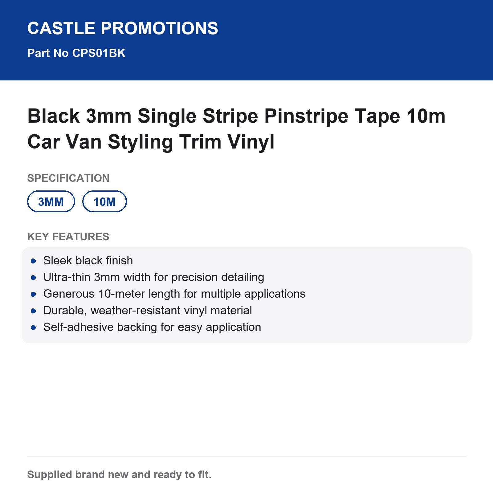 Pinstripe Tape Black 3mm Single Stripe 10m Car Van Styling Trim Vinyl - Image 3