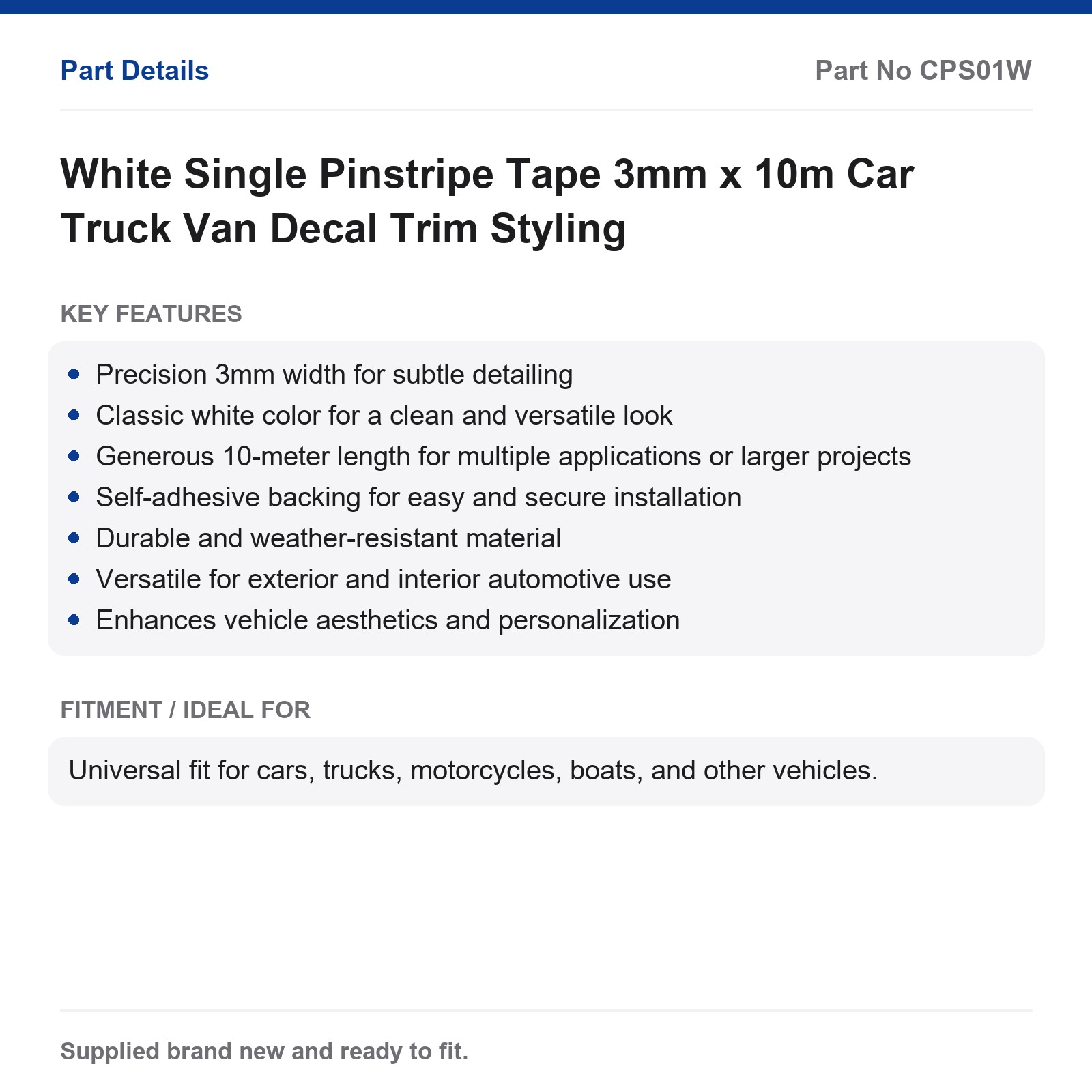 3mm x 10m White Single Pinstripe Tape Car Truck Van Decal Trim - Image 3