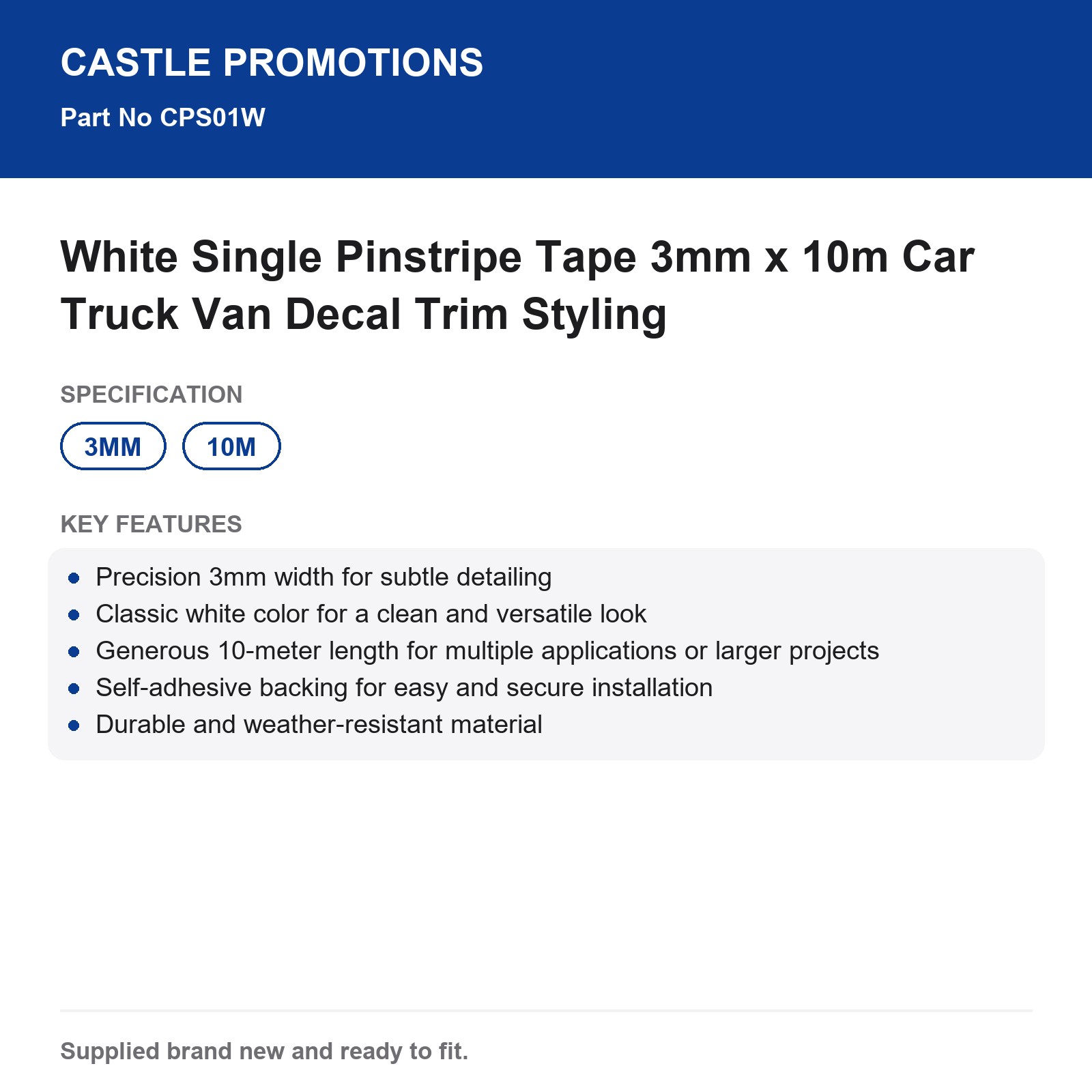 3mm x 10m White Single Pinstripe Tape Car Truck Van Decal Trim - Image 4