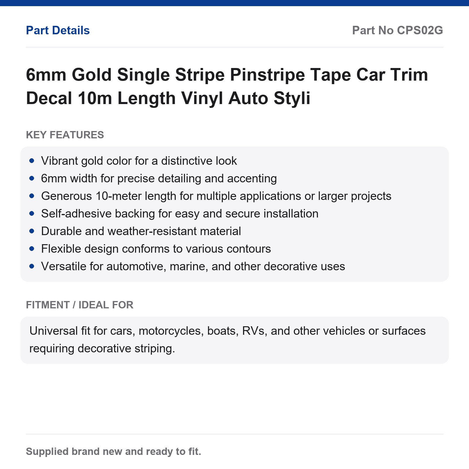 Gold Pinstripe Tape 6mm 10m Car Auto Vinyl Trim Decal Styling - Image 3